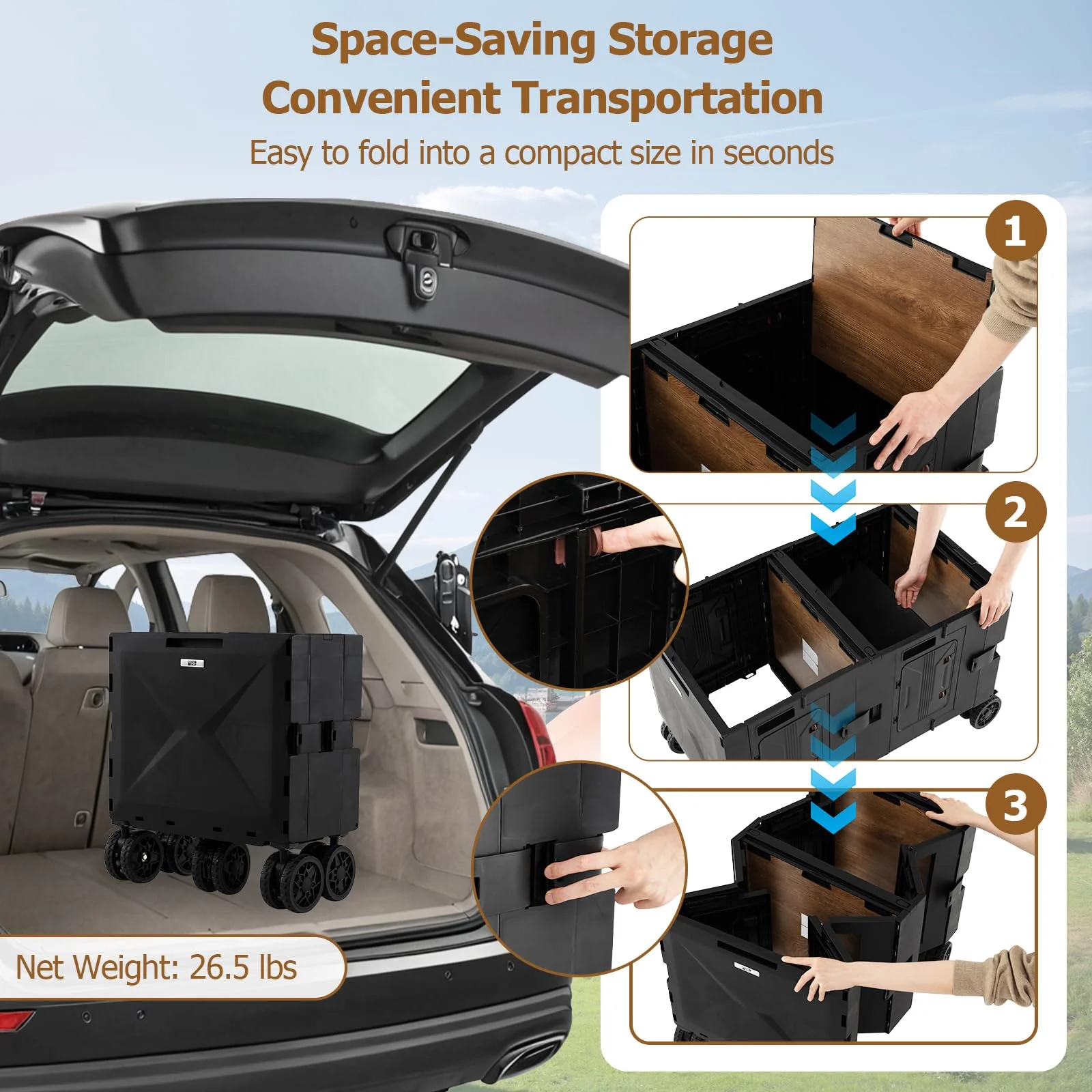 Goplus Portable Rolling Trolley Collapsible Cart for Grocery Shopping Camping & Travel - Image 5