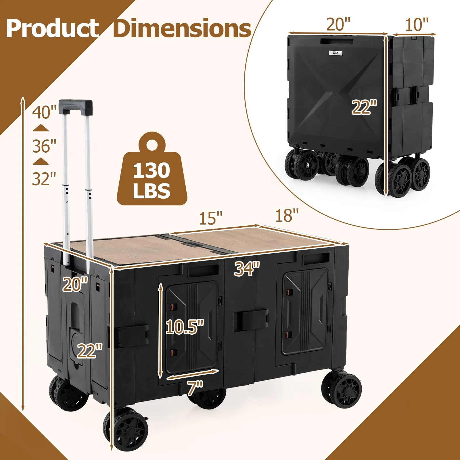 Goplus Portable Rolling Trolley Collapsible Cart for Grocery Shopping Camping & Travel - Image 9