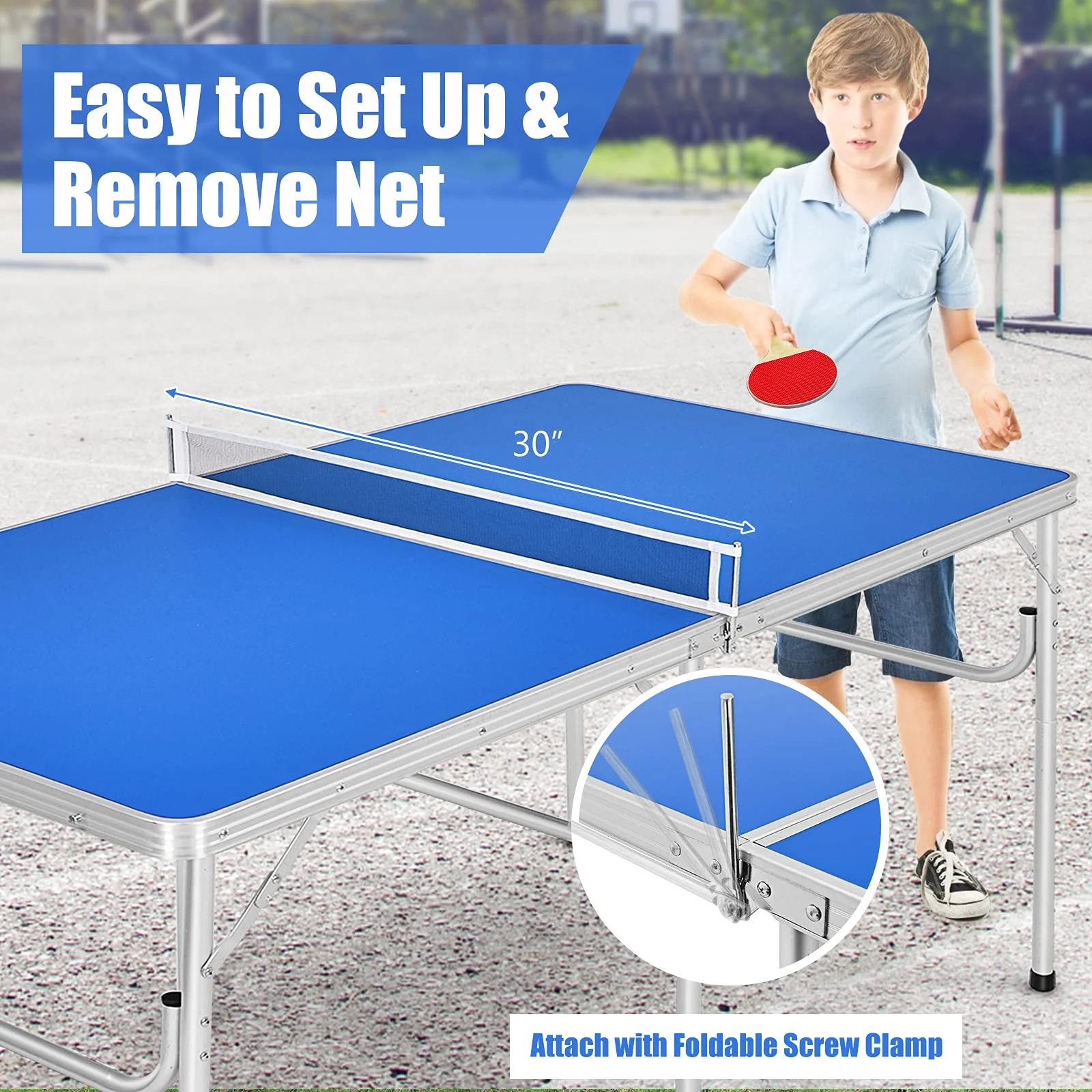 Goplus Portable Tennis Table, 100% Preassembled,2 Table Tennis Paddles and Ping Pong Balls - Image 6
