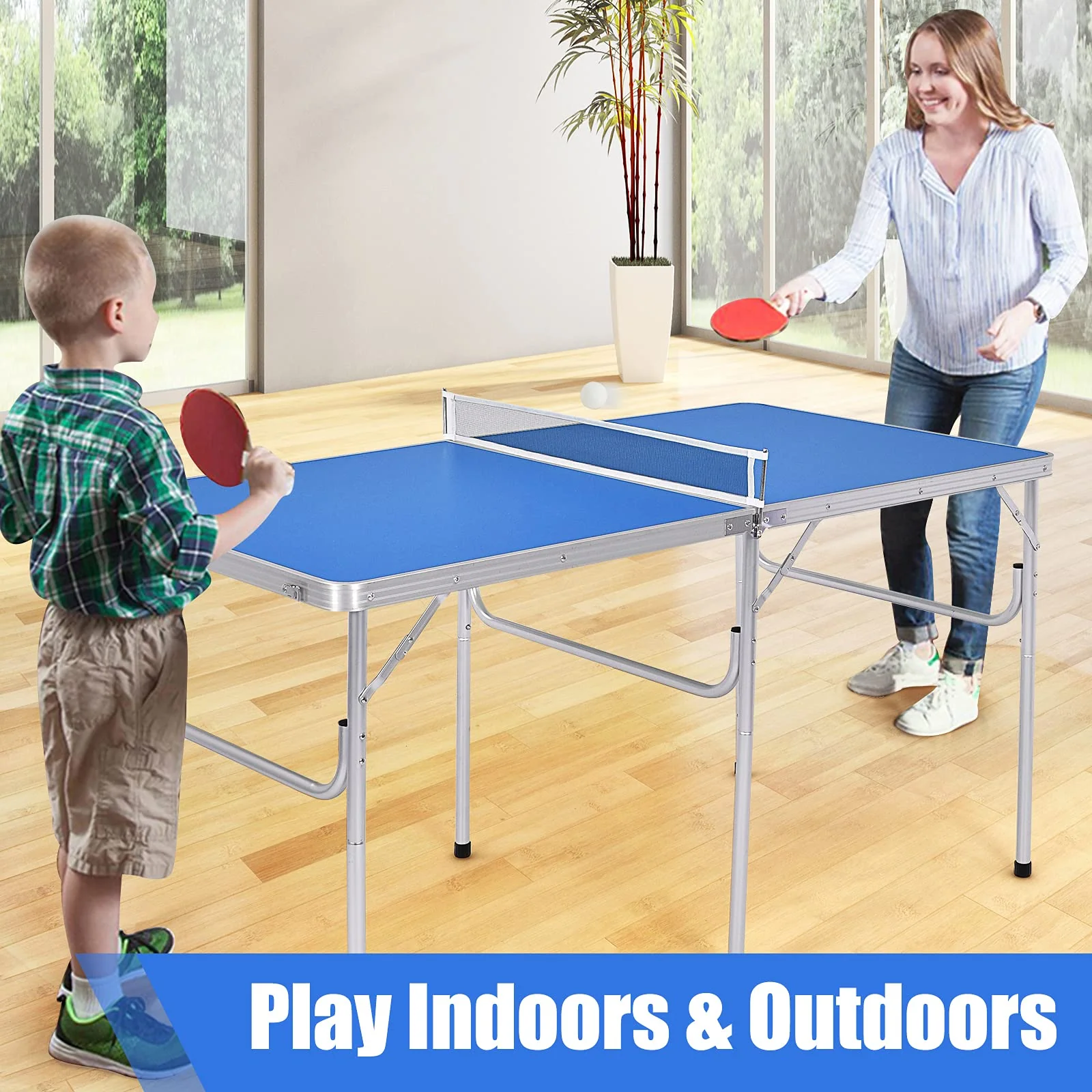 Goplus Portable Tennis Table, 100% Preassembled,2 Table Tennis Paddles and Ping Pong Balls - Image 8