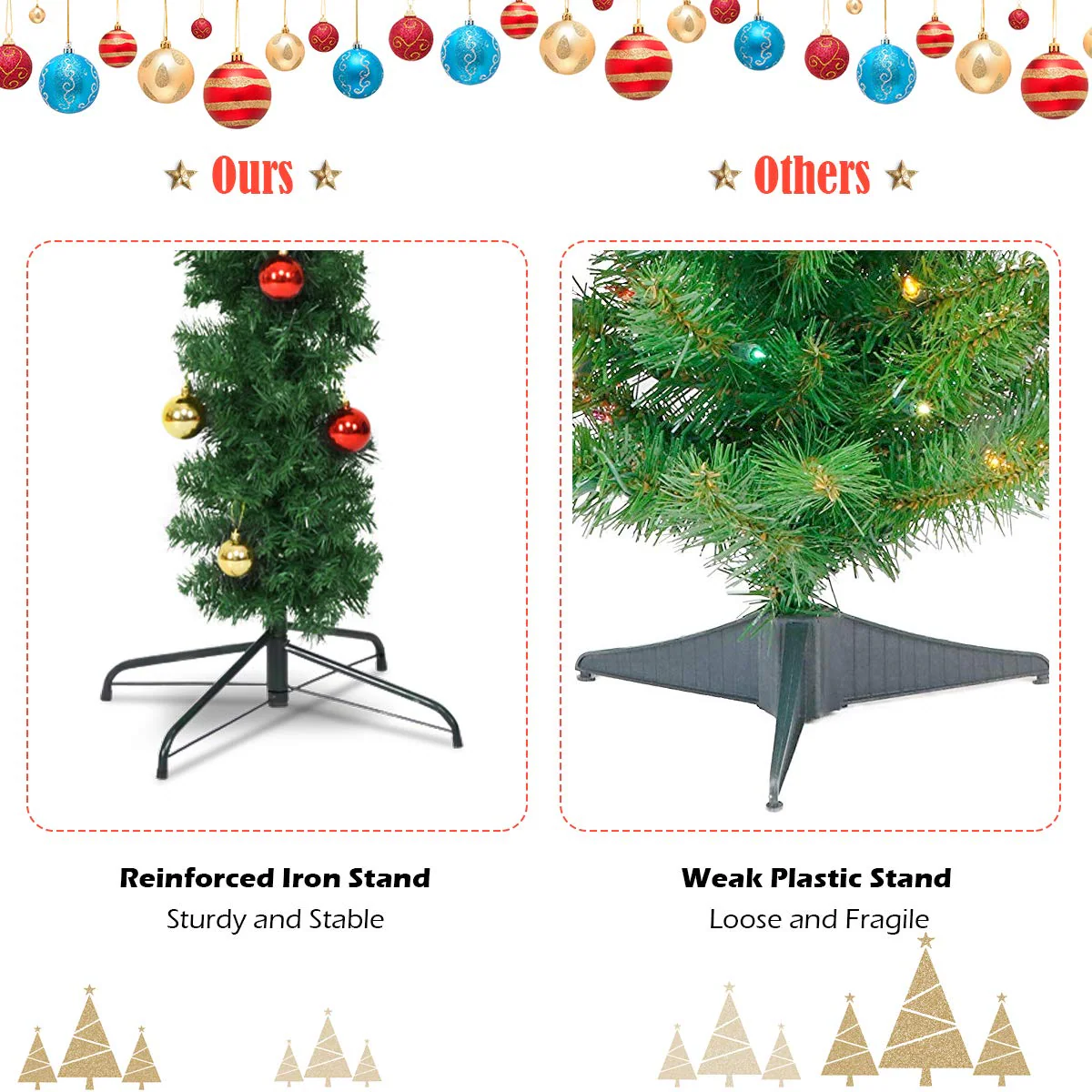 Goplus Pre-Lit Artificial Cactus Christmas Tree with LED Lights and Ball Ornaments - Image 4