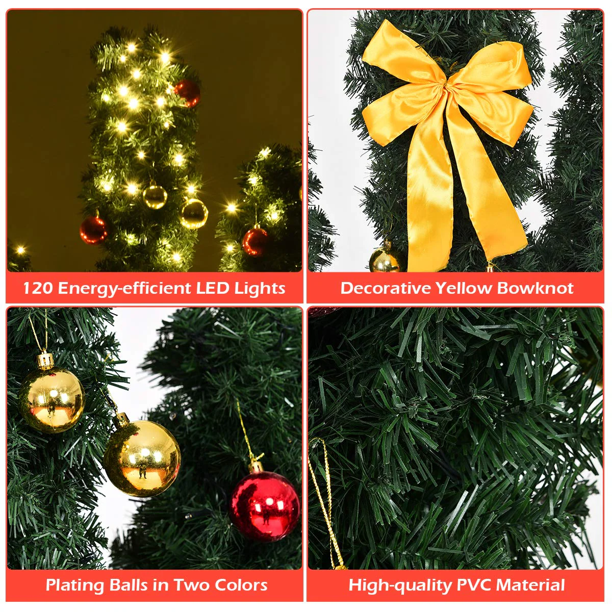 Goplus Pre-Lit Artificial Cactus Christmas Tree with LED Lights and Ball Ornaments - Image 6