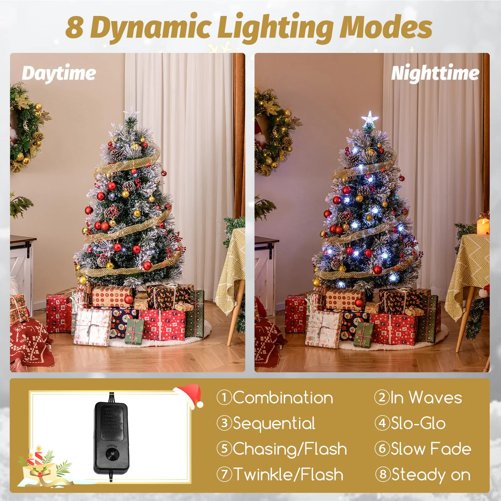 Goplus Pre-lit Fiber Optic Christmas Tree, Artificial Snowy Xmas Tree with 49 Cool White LED Lights - Image 2