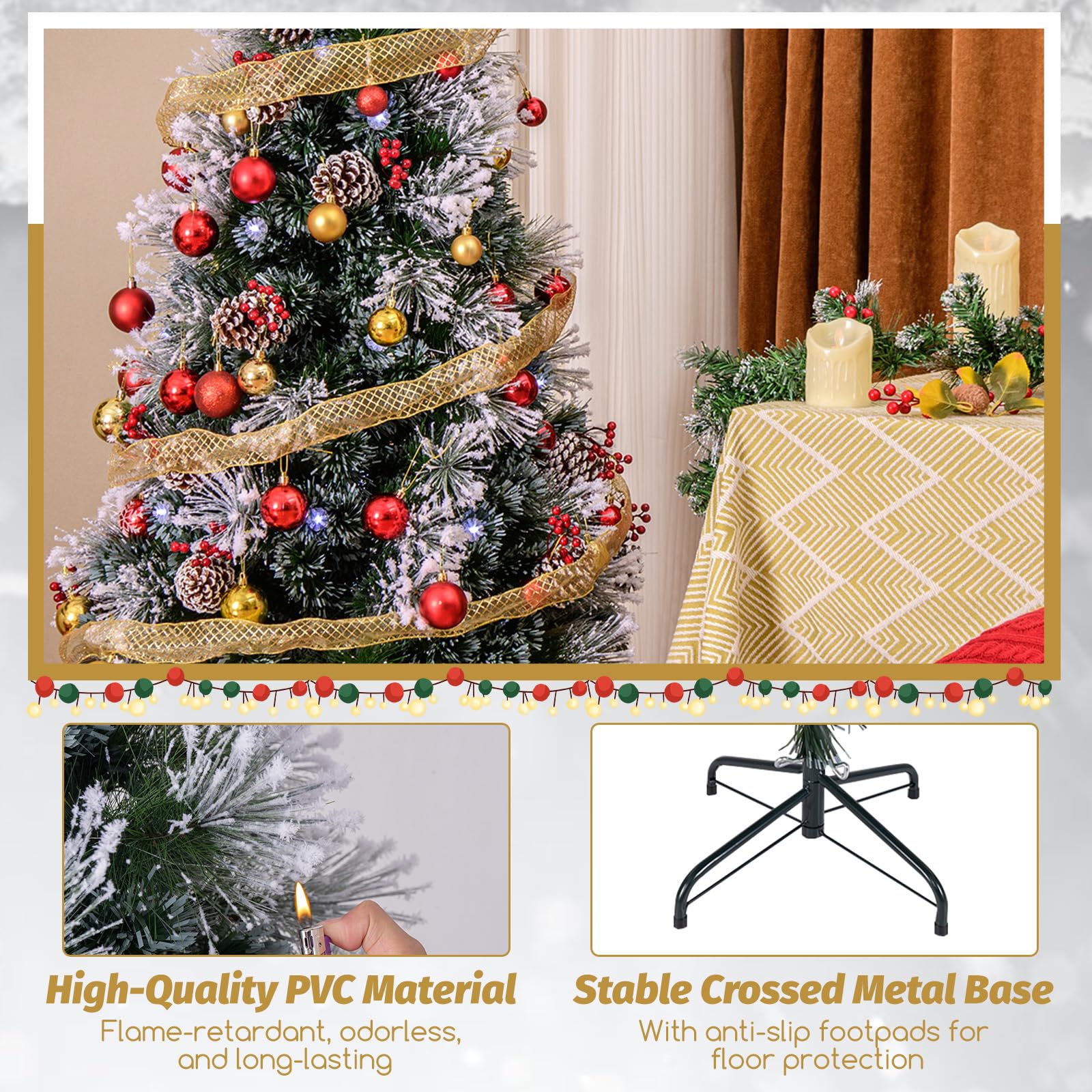 Goplus Pre-lit Fiber Optic Christmas Tree, Artificial Snowy Xmas Tree with 49 Cool White LED Lights - Image 5