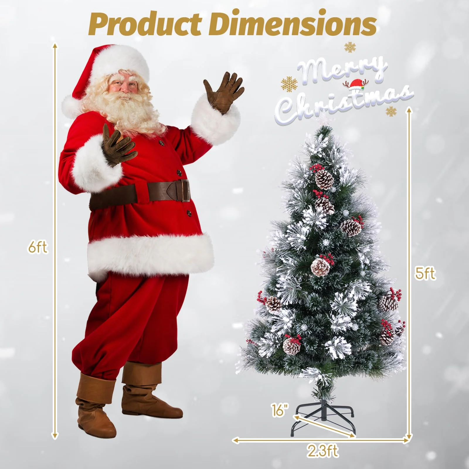 Goplus Pre-lit Fiber Optic Christmas Tree, Artificial Snowy Xmas Tree with 49 Cool White LED Lights - Image 7