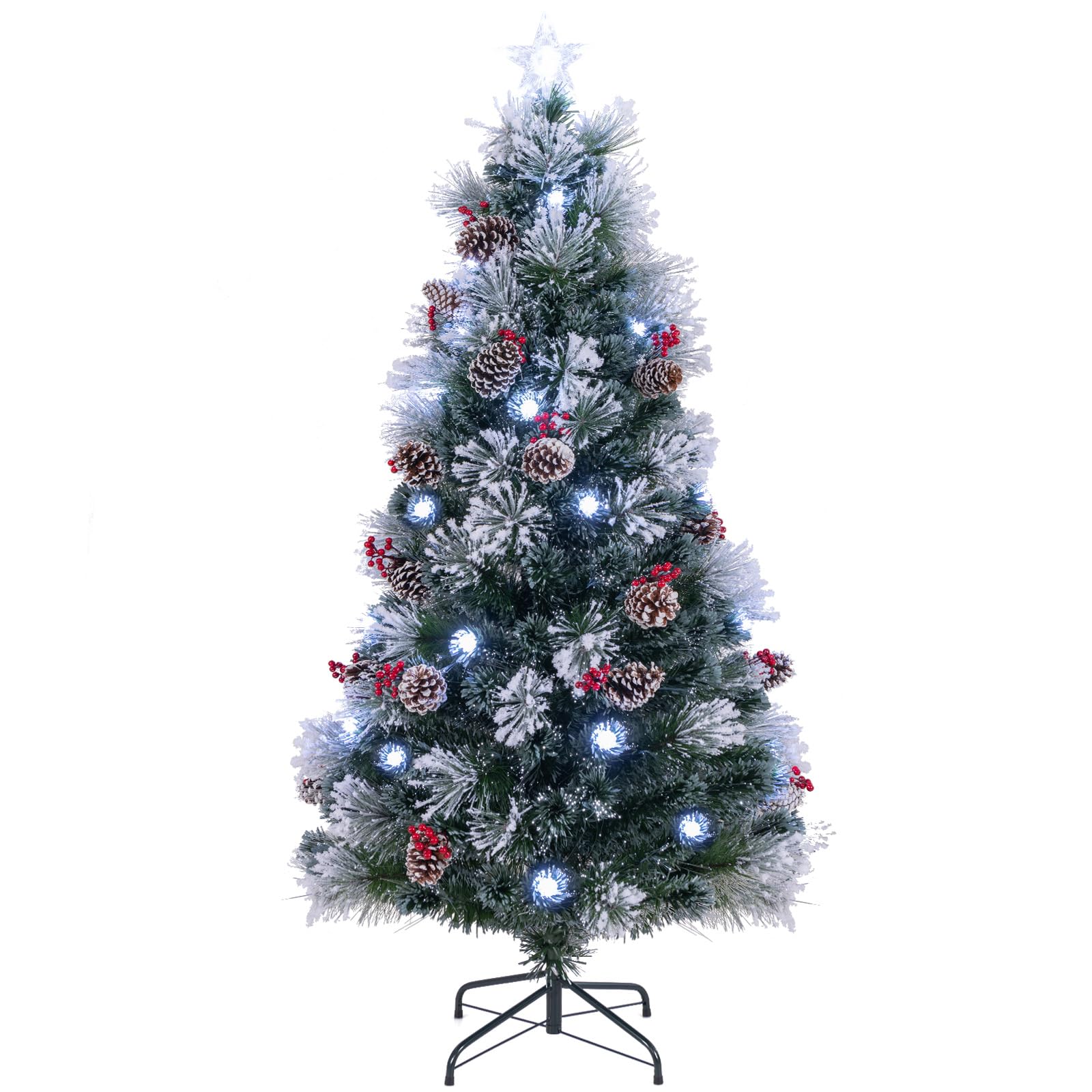 Goplus Pre-lit Fiber Optic Christmas Tree, Artificial Snowy Xmas Tree with 49 Cool White LED Lights - Image 9