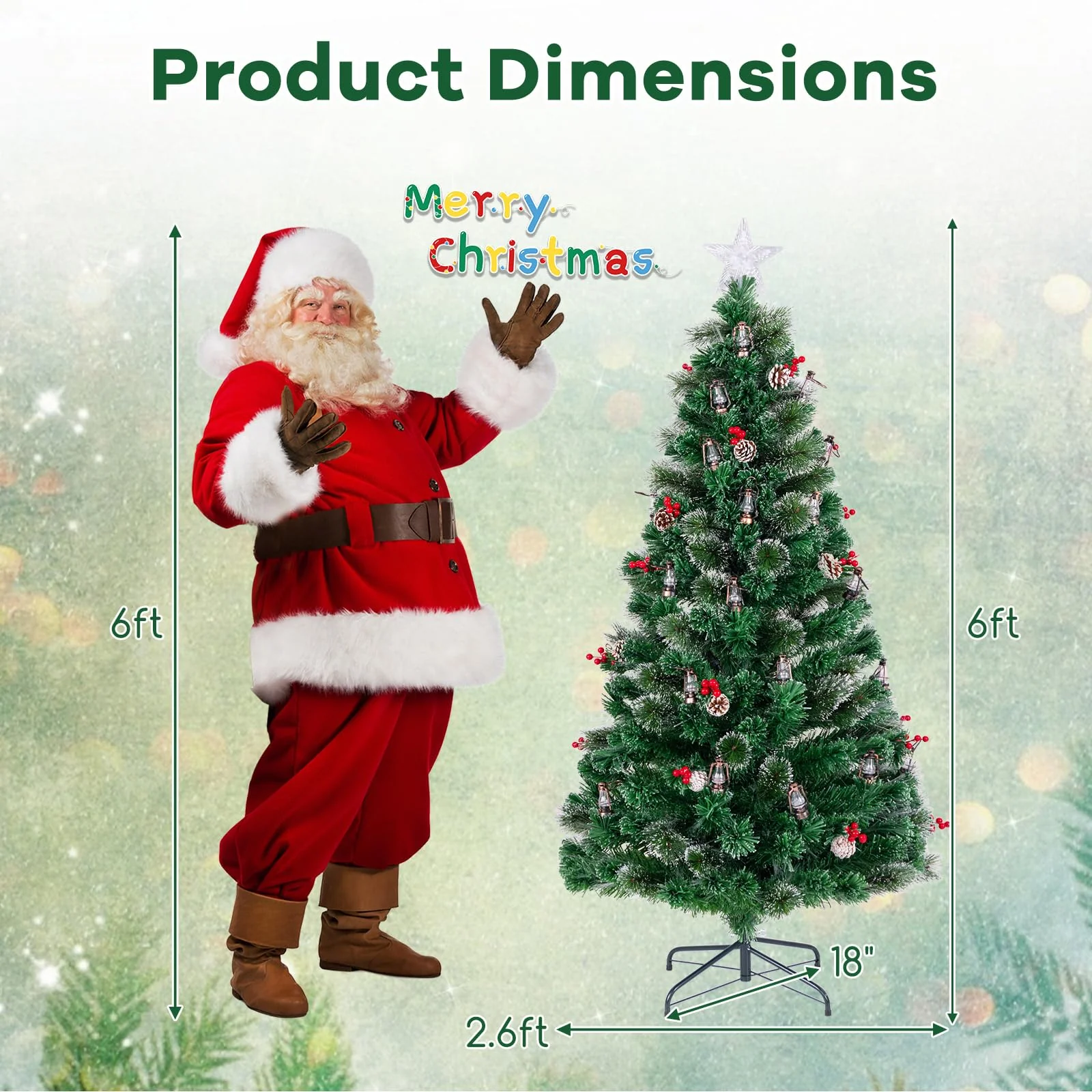 Goplus Pre-Lit Fiber Optic Christmas Tree, Artificial Snowy Xmas Tree with Warm White LED Lights - Image 10
