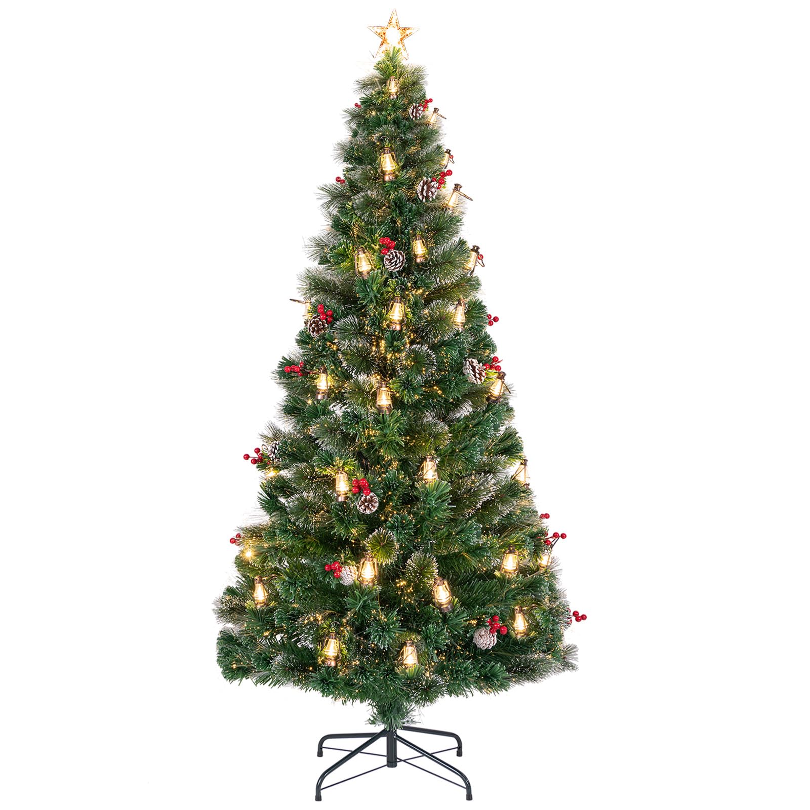Goplus Pre-Lit Fiber Optic Christmas Tree, Artificial Snowy Xmas Tree with Warm White LED Lights - Image 11