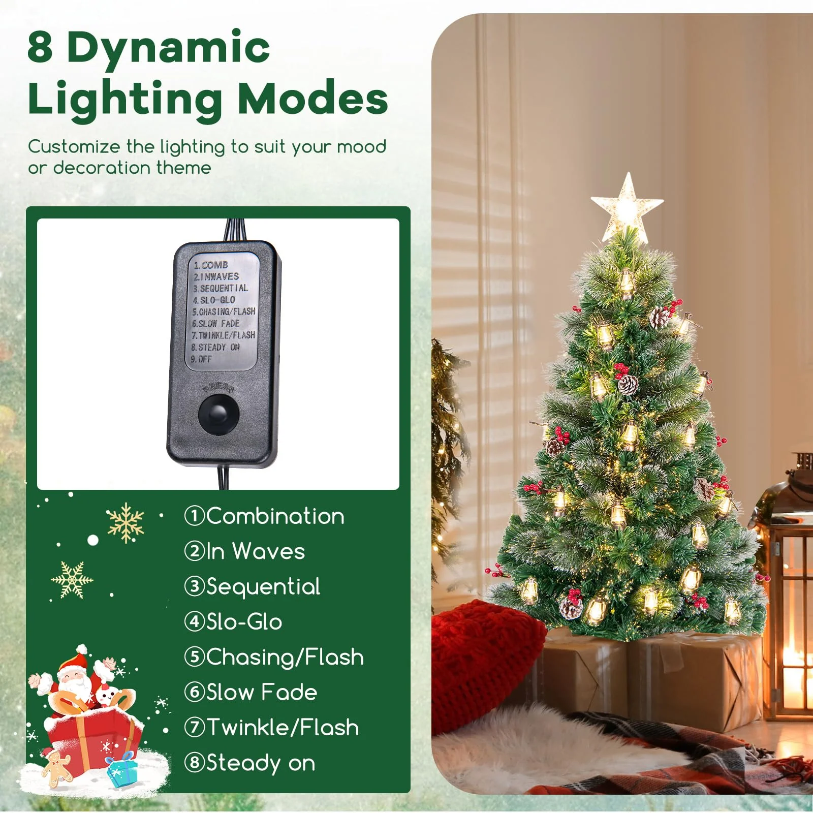 Goplus Pre-Lit Fiber Optic Christmas Tree, Artificial Snowy Xmas Tree with Warm White LED Lights - Image 2