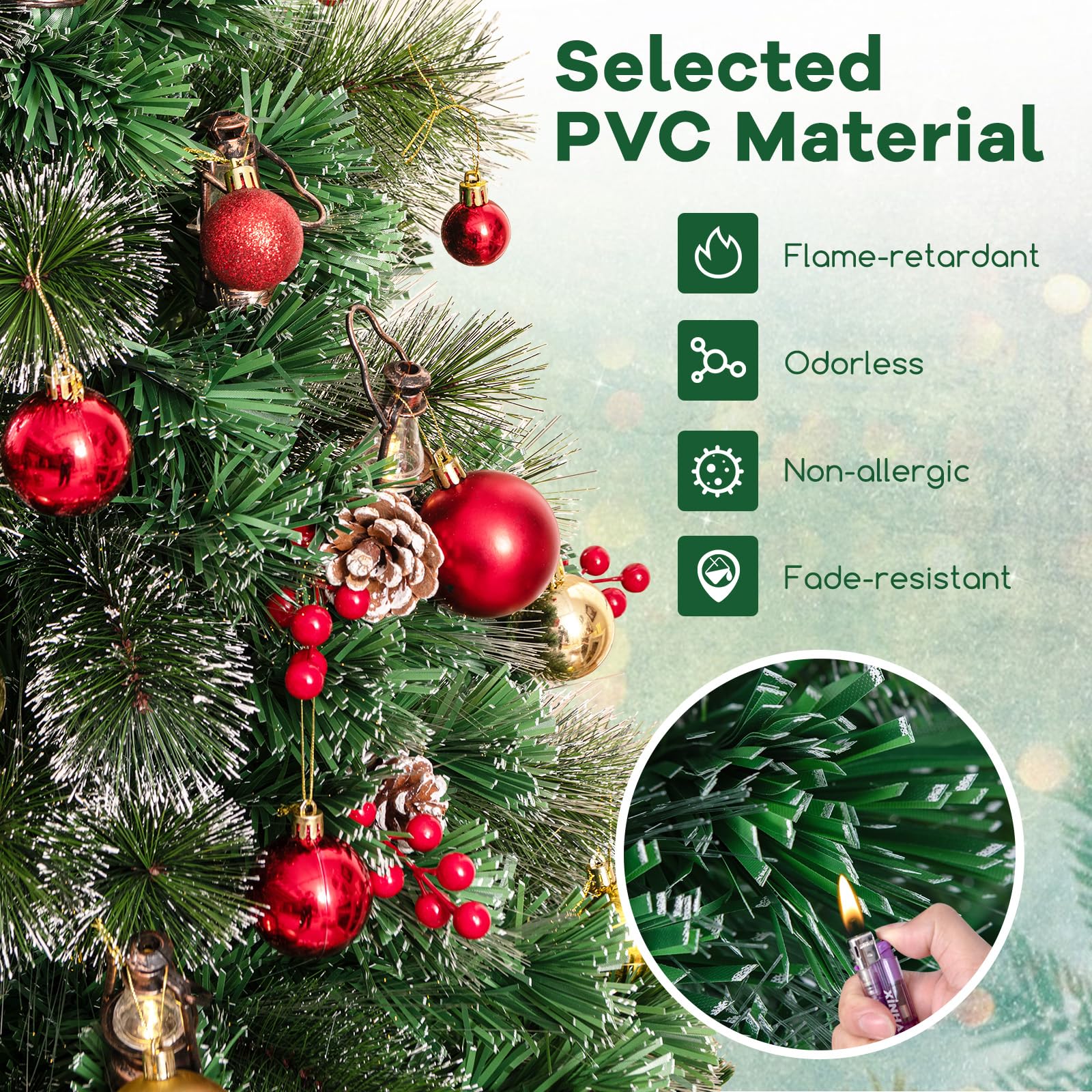 Goplus Pre-Lit Fiber Optic Christmas Tree, Artificial Snowy Xmas Tree with Warm White LED Lights - Image 4
