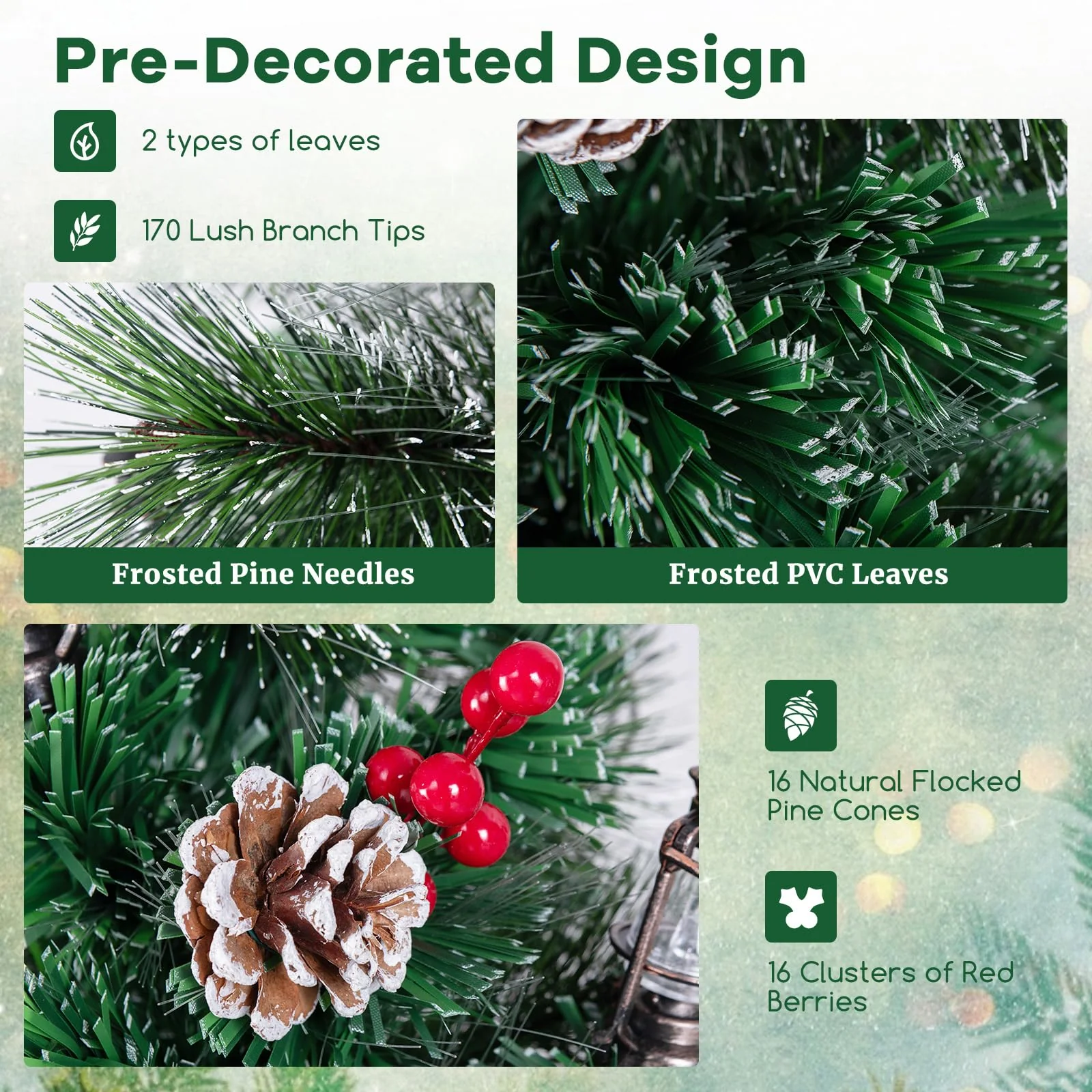 Goplus Pre-Lit Fiber Optic Christmas Tree, Artificial Snowy Xmas Tree with Warm White LED Lights - Image 5