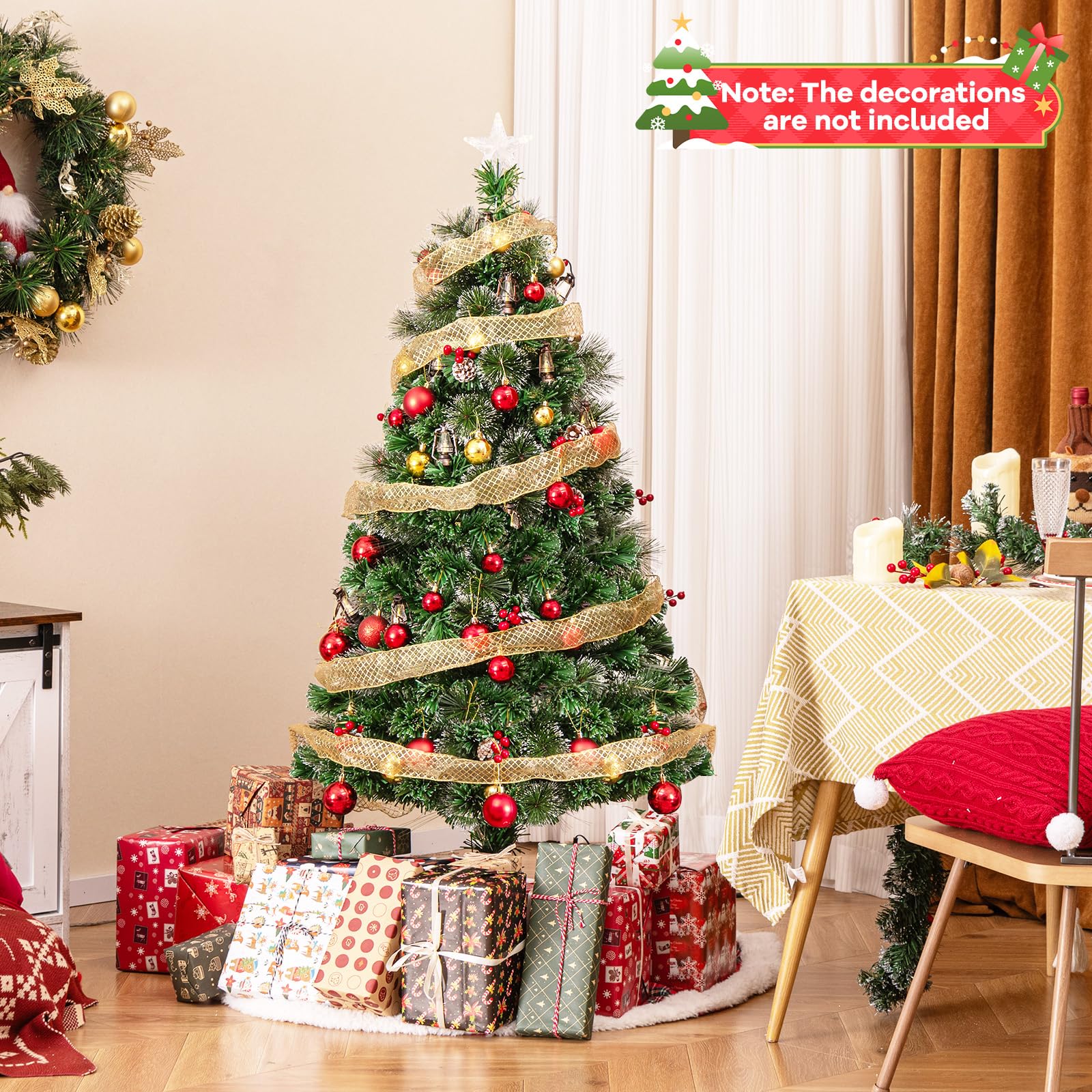 Goplus Pre-Lit Fiber Optic Christmas Tree, Artificial Snowy Xmas Tree with Warm White LED Lights - Image 6