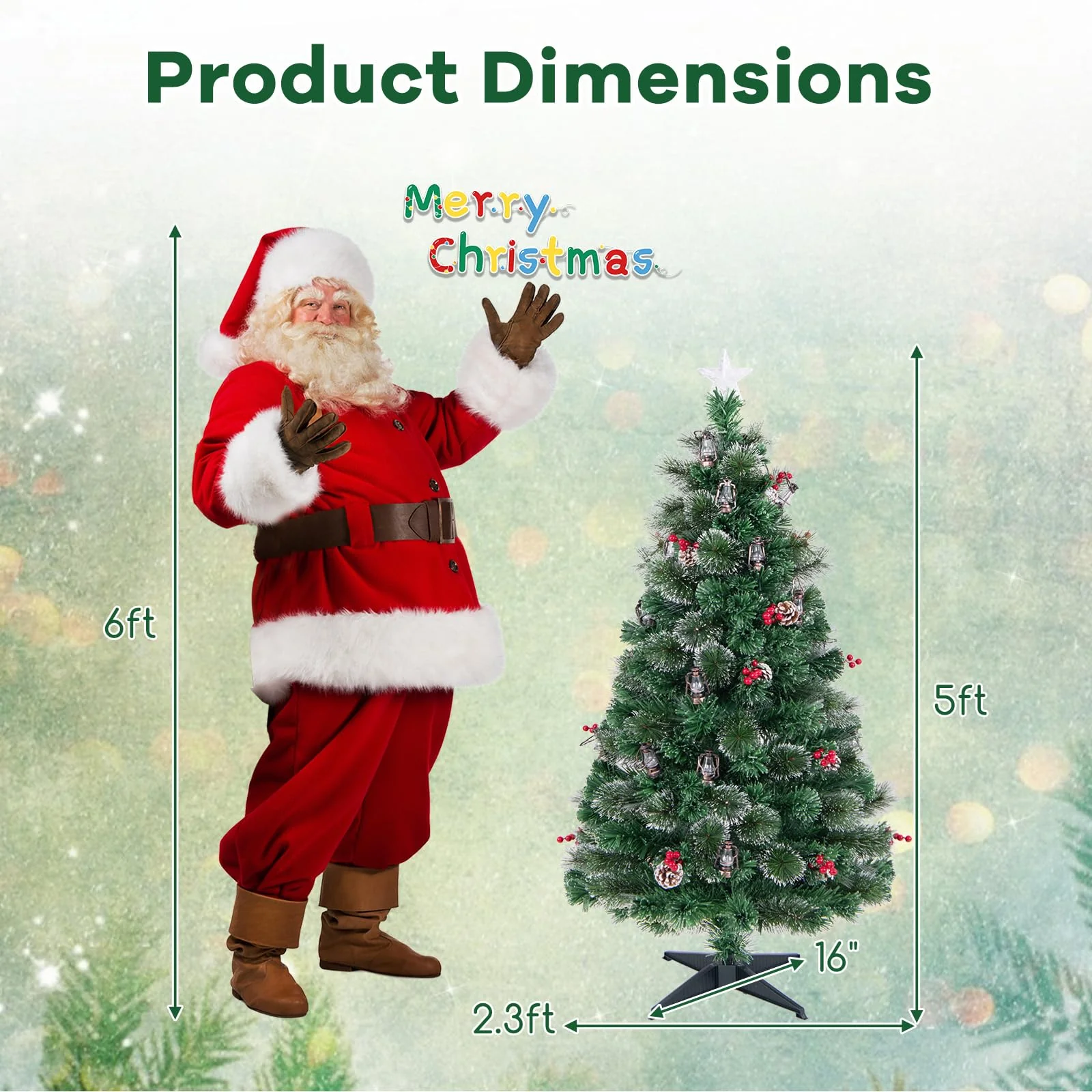 Goplus Pre-Lit Fiber Optic Christmas Tree, Artificial Snowy Xmas Tree with Warm White LED Lights - Image 7