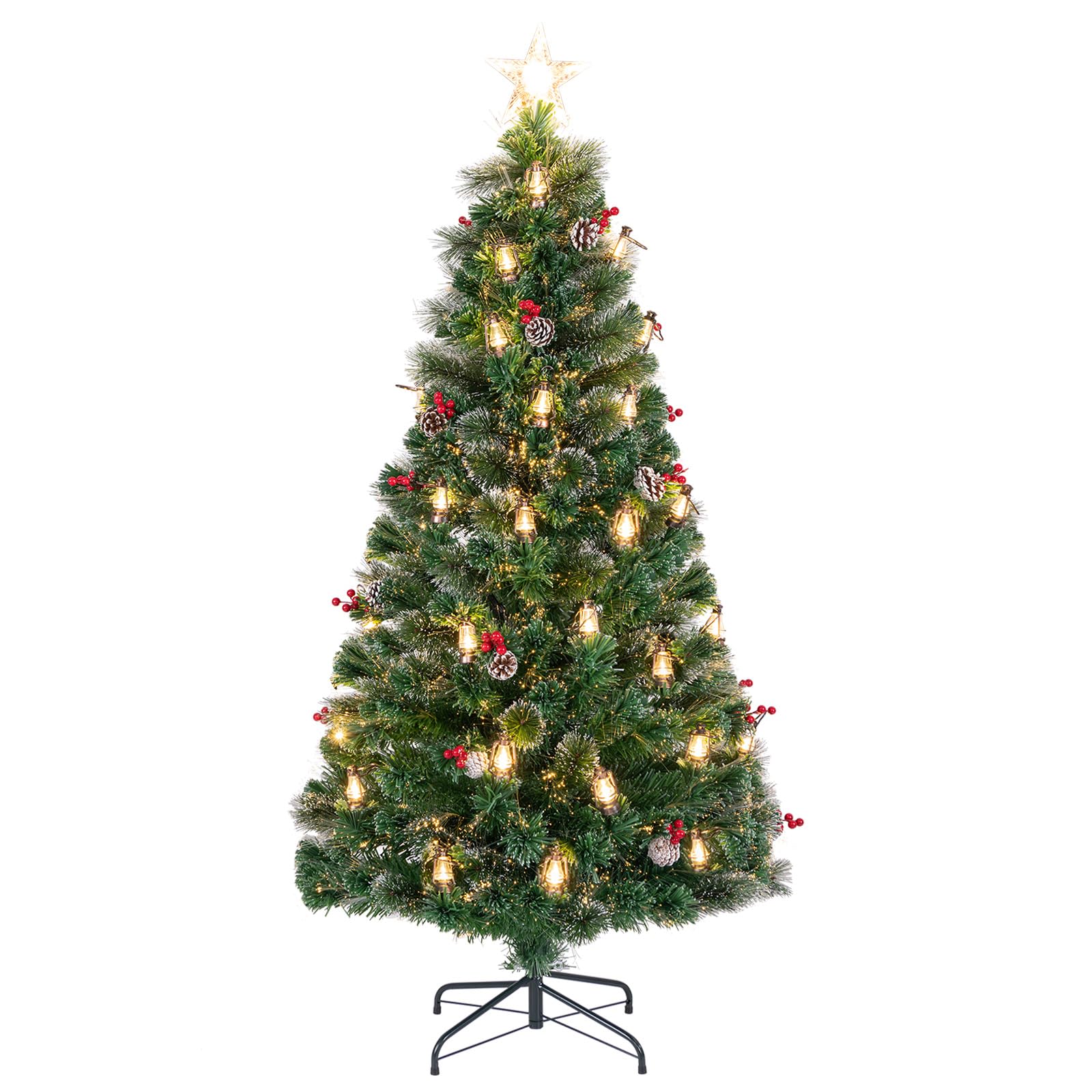 Goplus Pre-Lit Fiber Optic Christmas Tree, Artificial Snowy Xmas Tree with Warm White LED Lights - Image 9