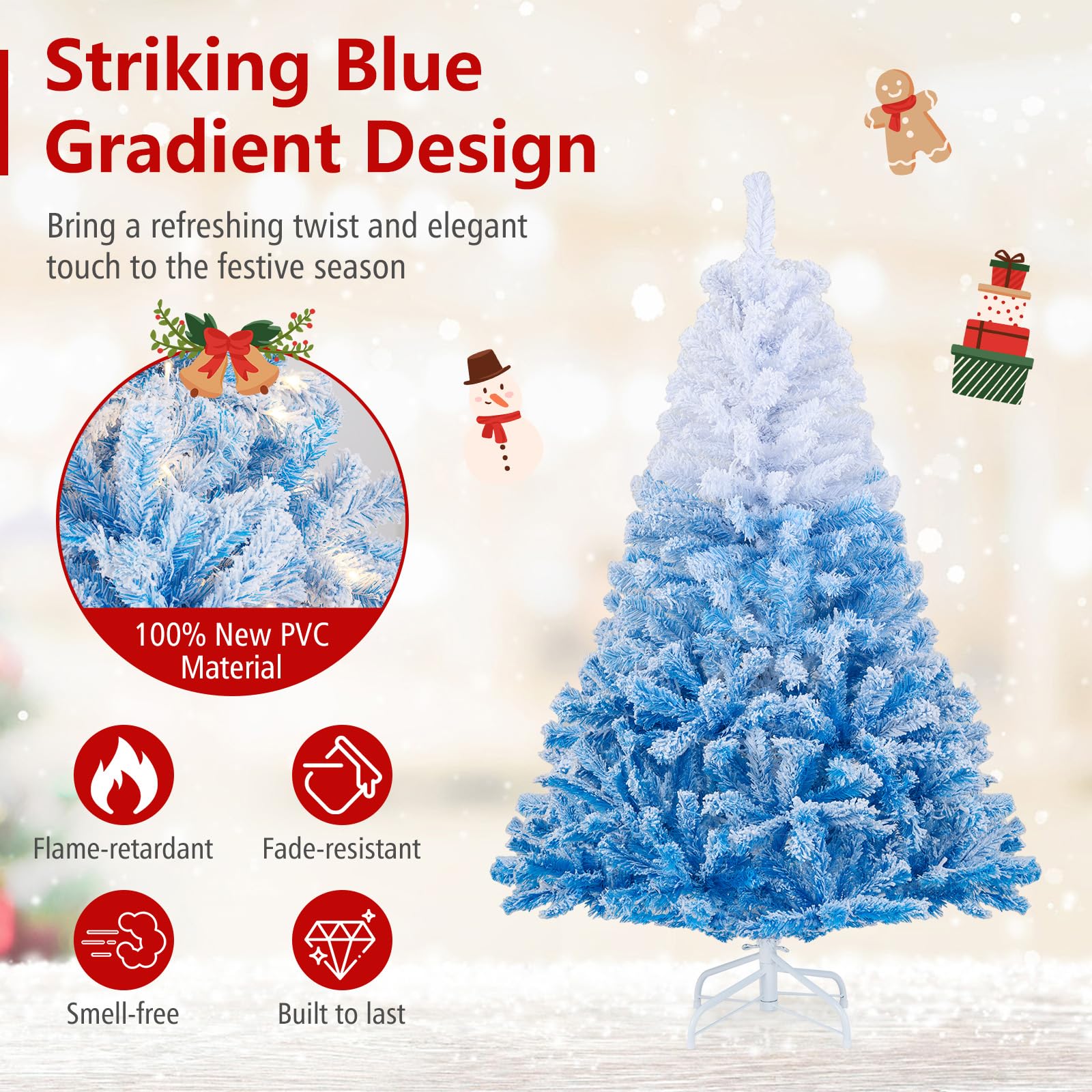 Goplus Pre-Lit Snow Flocked Christmas Tree | Artificial Hinged Xmas Full Tree - Image 4