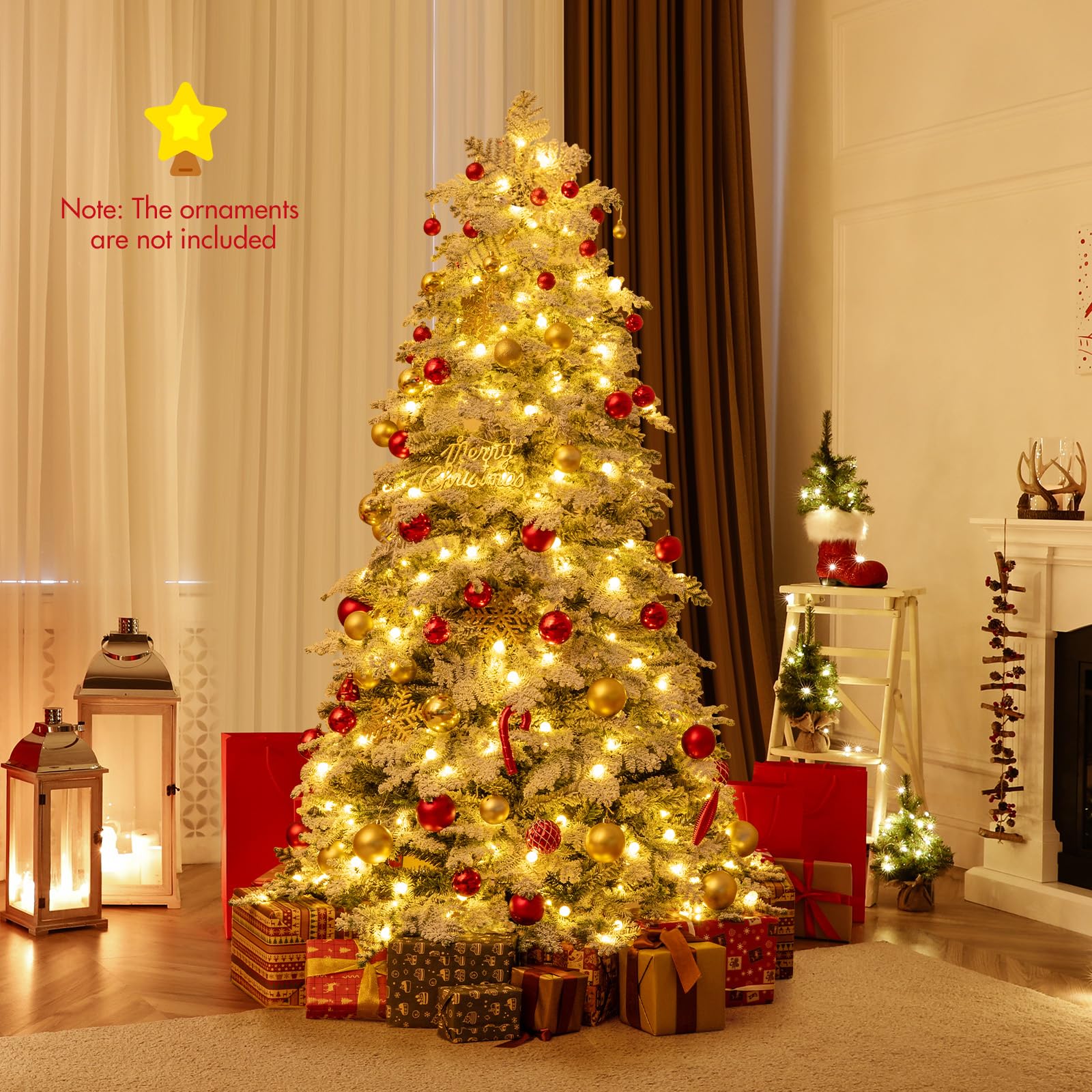 Goplus Pre-Lit Snow Flocked Christmas Tree with Mixed Branch Tips & LED Lights - Image 10