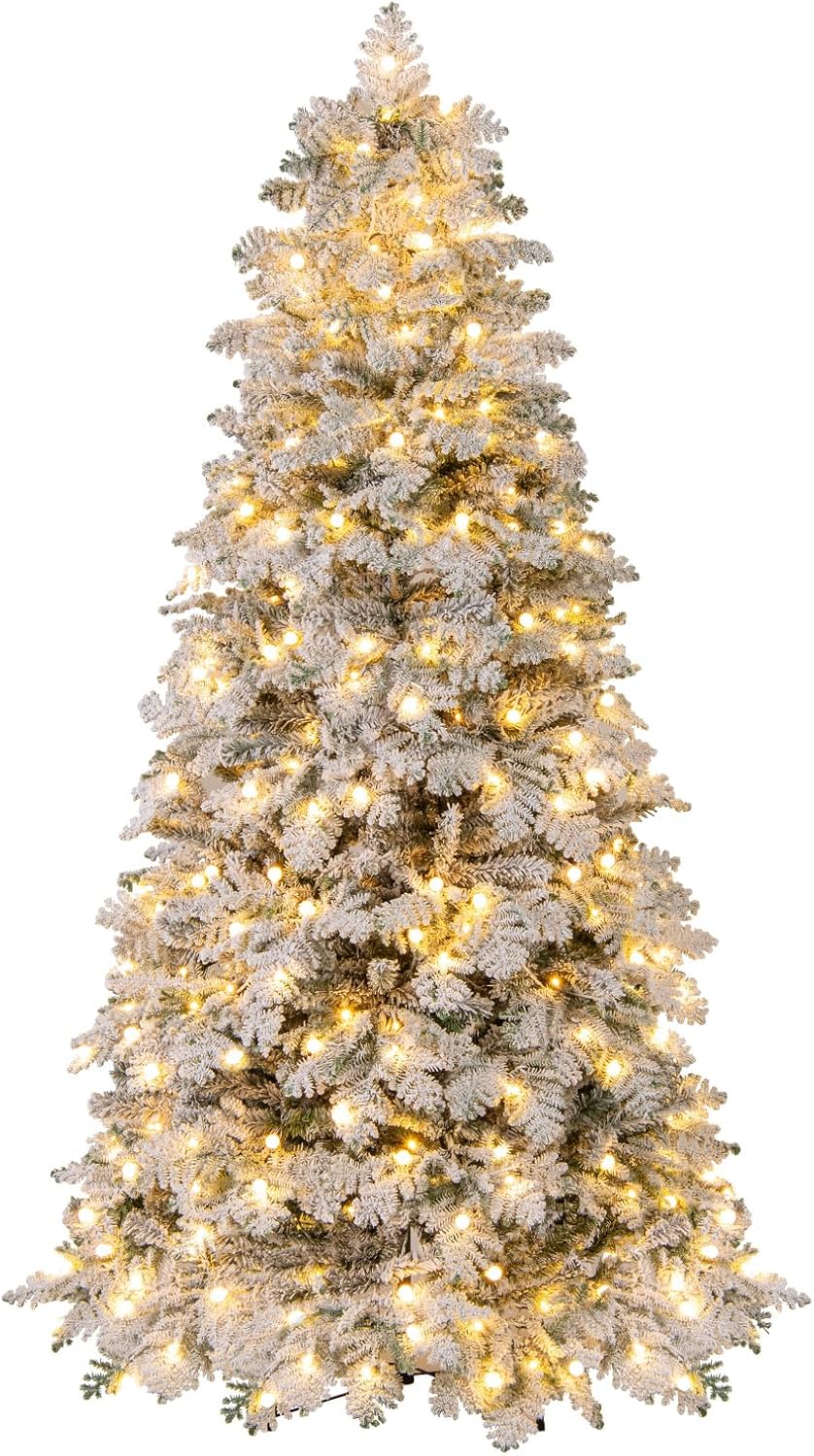 Goplus Pre-Lit Snow Flocked Christmas Tree with Mixed Branch Tips & LED Lights - Image 11