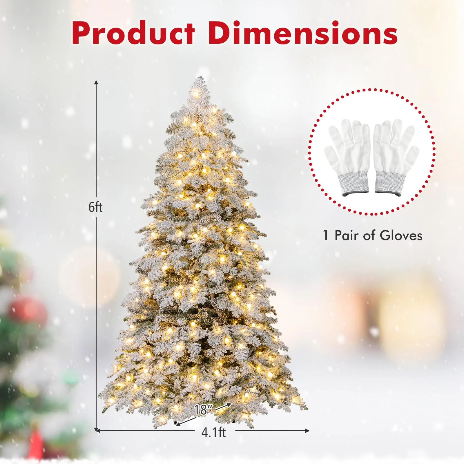 Goplus Pre-Lit Snow Flocked Christmas Tree with Mixed Branch Tips & LED Lights - Image 4