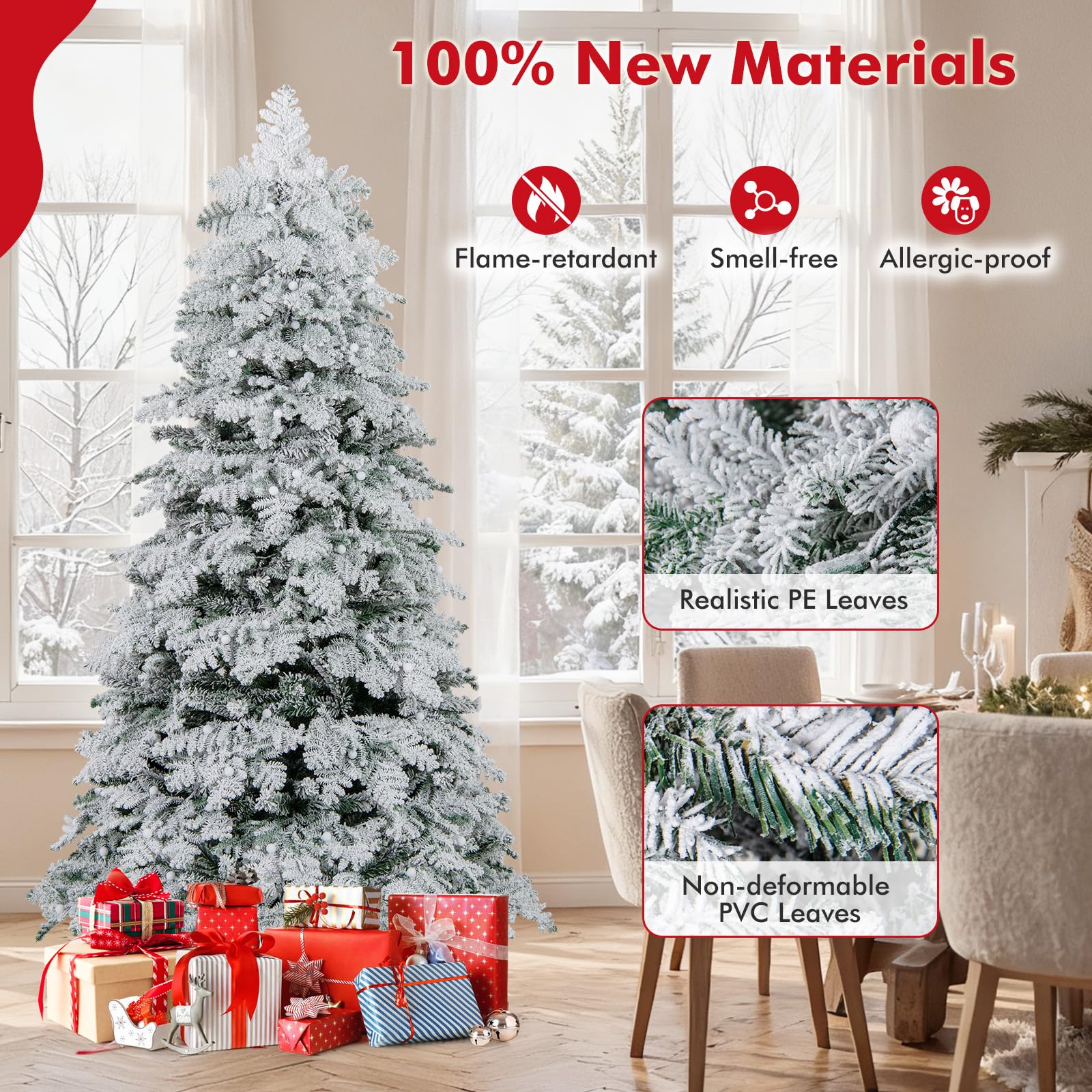 Goplus Pre-Lit Snow Flocked Christmas Tree with Mixed Branch Tips & LED Lights - Image 7