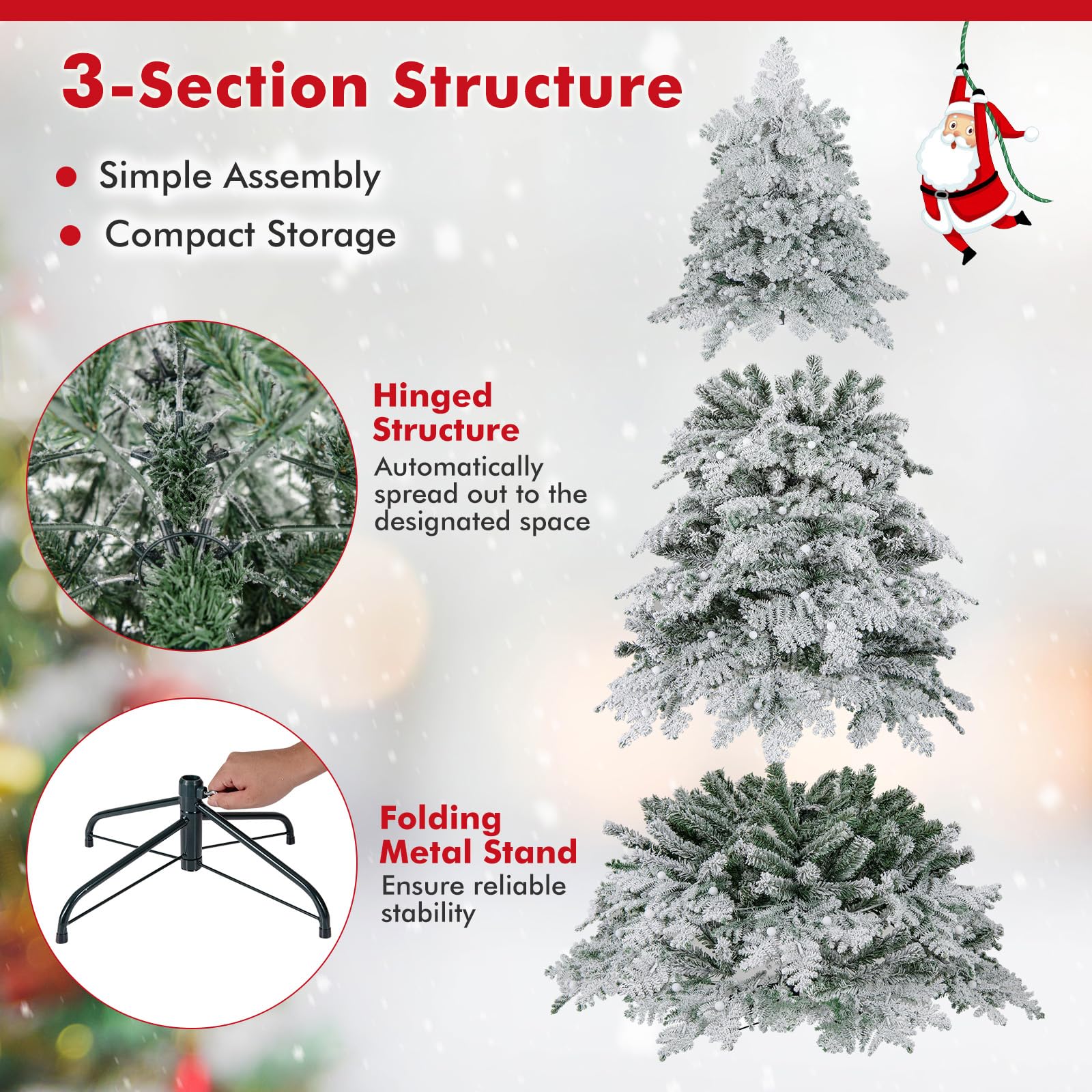Goplus Pre-Lit Snow Flocked Christmas Tree with Mixed Branch Tips & LED Lights - Image 8