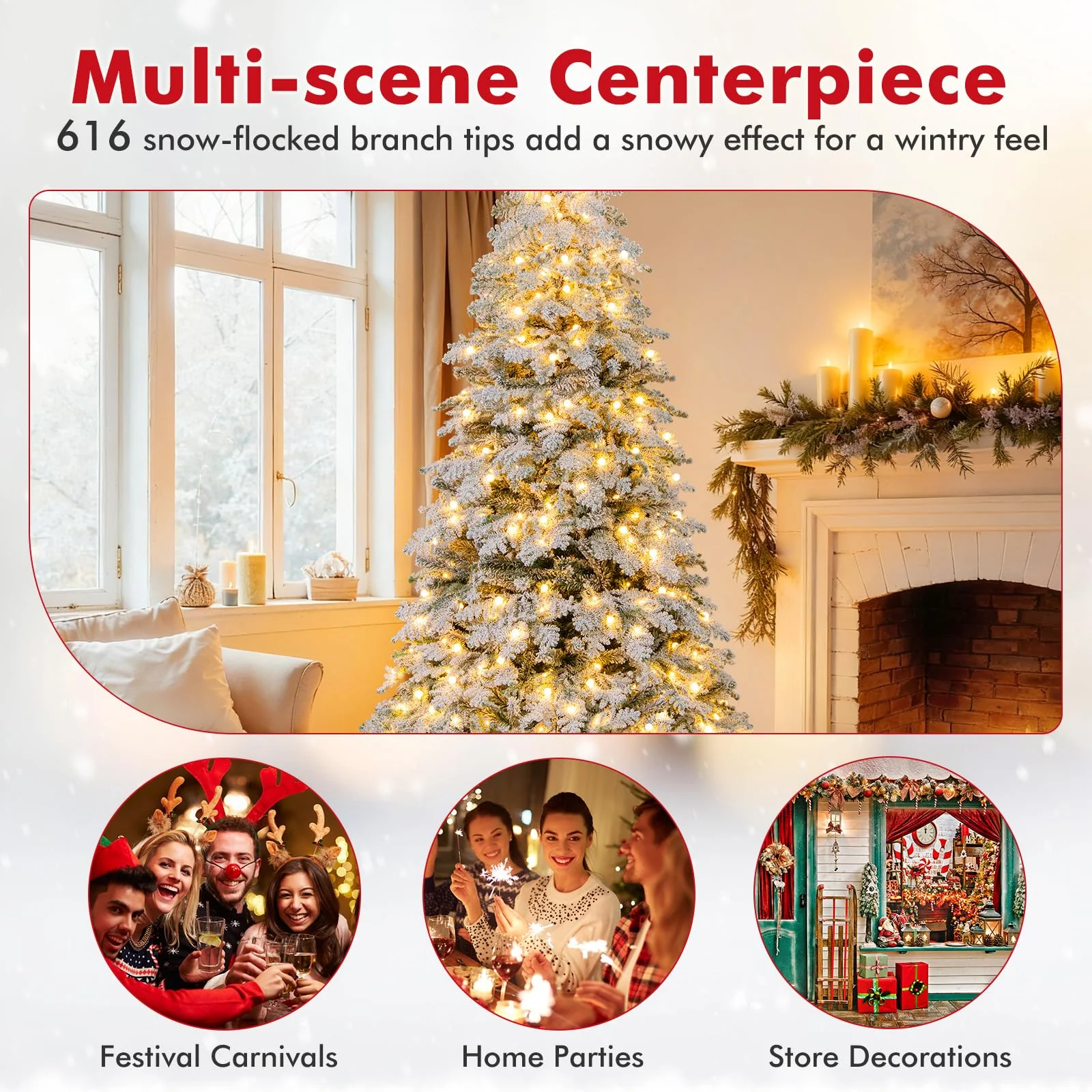 Goplus Pre-Lit Snow Flocked Christmas Tree with Mixed Branch Tips & LED Lights - Image 9