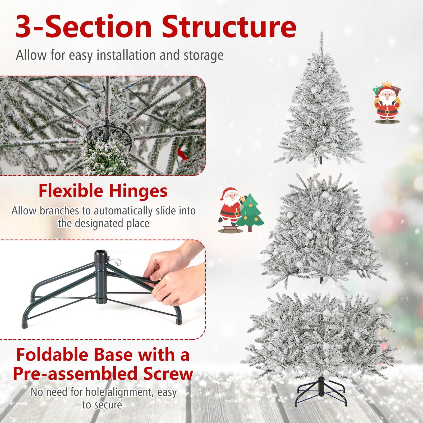 Goplus Pre-Lit Snow Flocked Christmas Tree with Warm White LED Lights & Globe Lights - Image 6