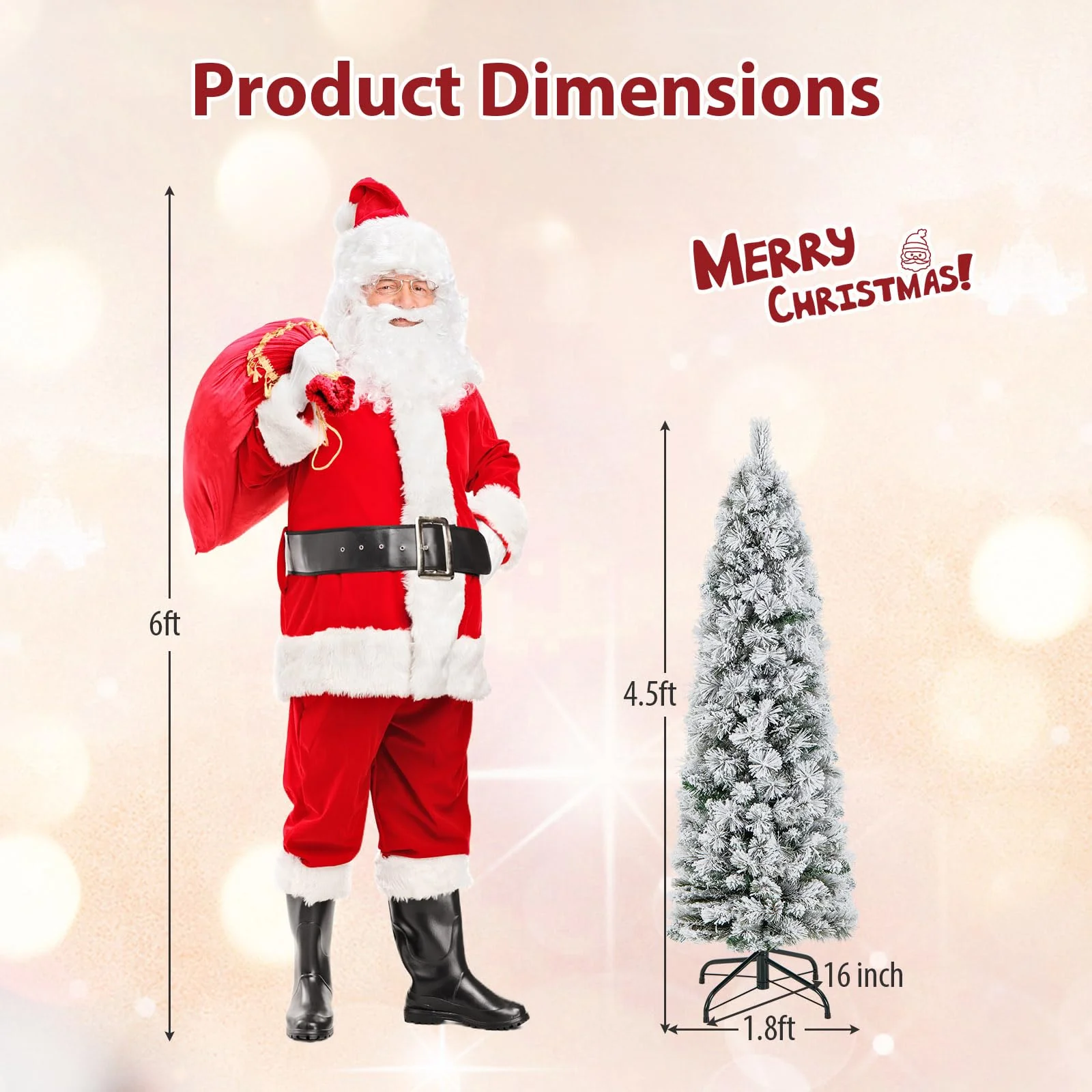 Goplus Pre-Lit Snow Flocked Pencil Christmas Tree for Home Office Holiday Decor - Image 7