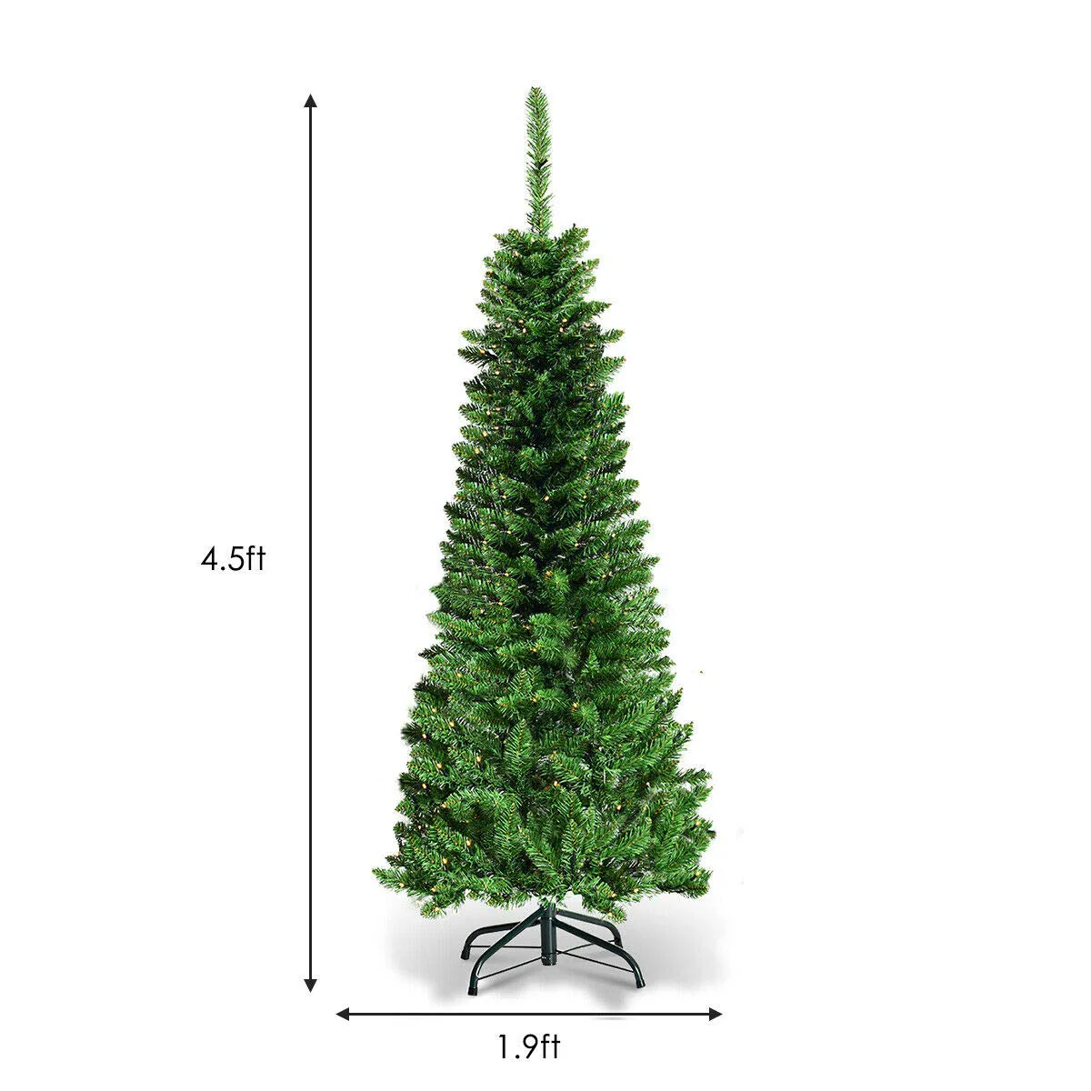 Goplus Prelit Pencil Christmas Tree, 4.5FT Premium Hinged Fir Tree - Image 3