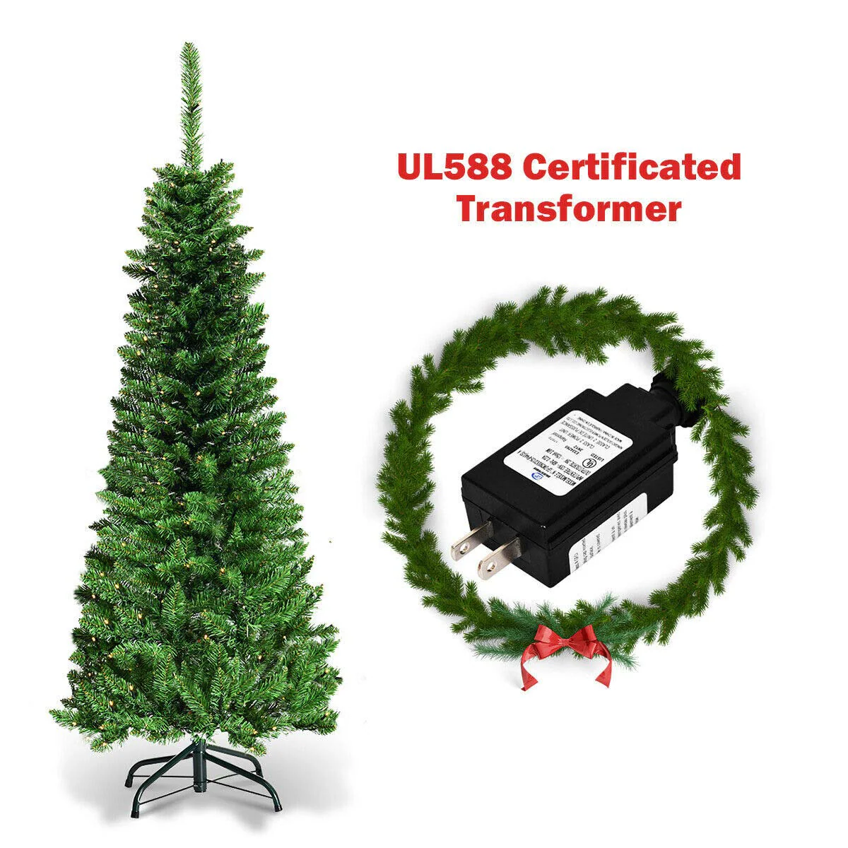 Goplus Prelit Pencil Christmas Tree, 4.5FT Premium Hinged Fir Tree - Image 6