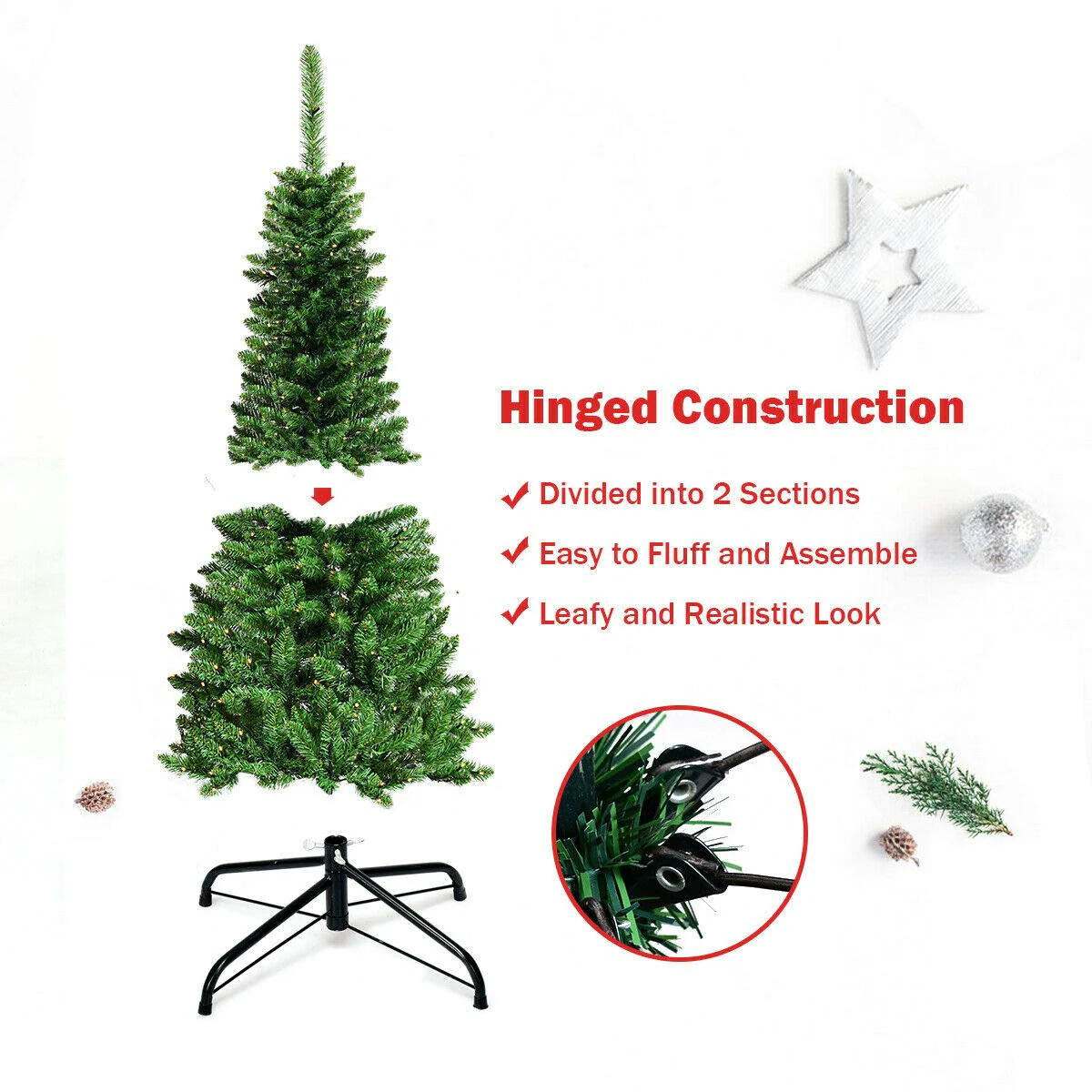 Goplus Prelit Pencil Christmas Tree, 4.5FT Premium Hinged Fir Tree - Image 7