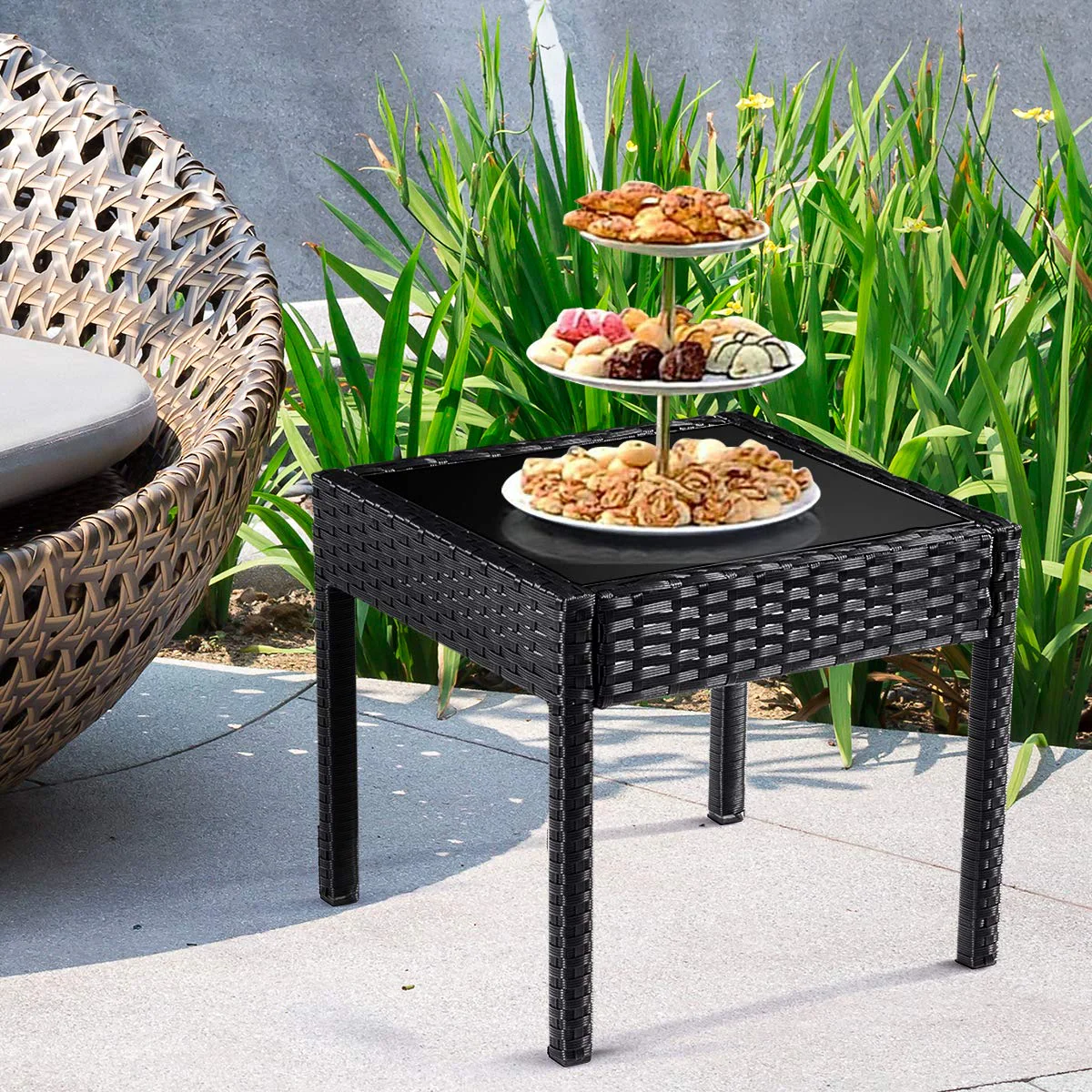 Goplus Rattan Furniture Set for Outdoor Patio Backyard Garden, 3-Piece Wicker Conversation Set - Image 7