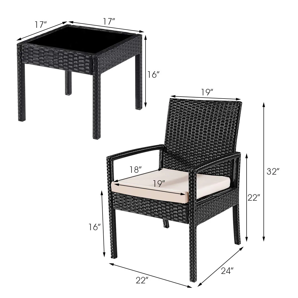 Goplus Rattan Furniture Set for Outdoor Patio Backyard Garden, 3-Piece Wicker Conversation Set - Image 8