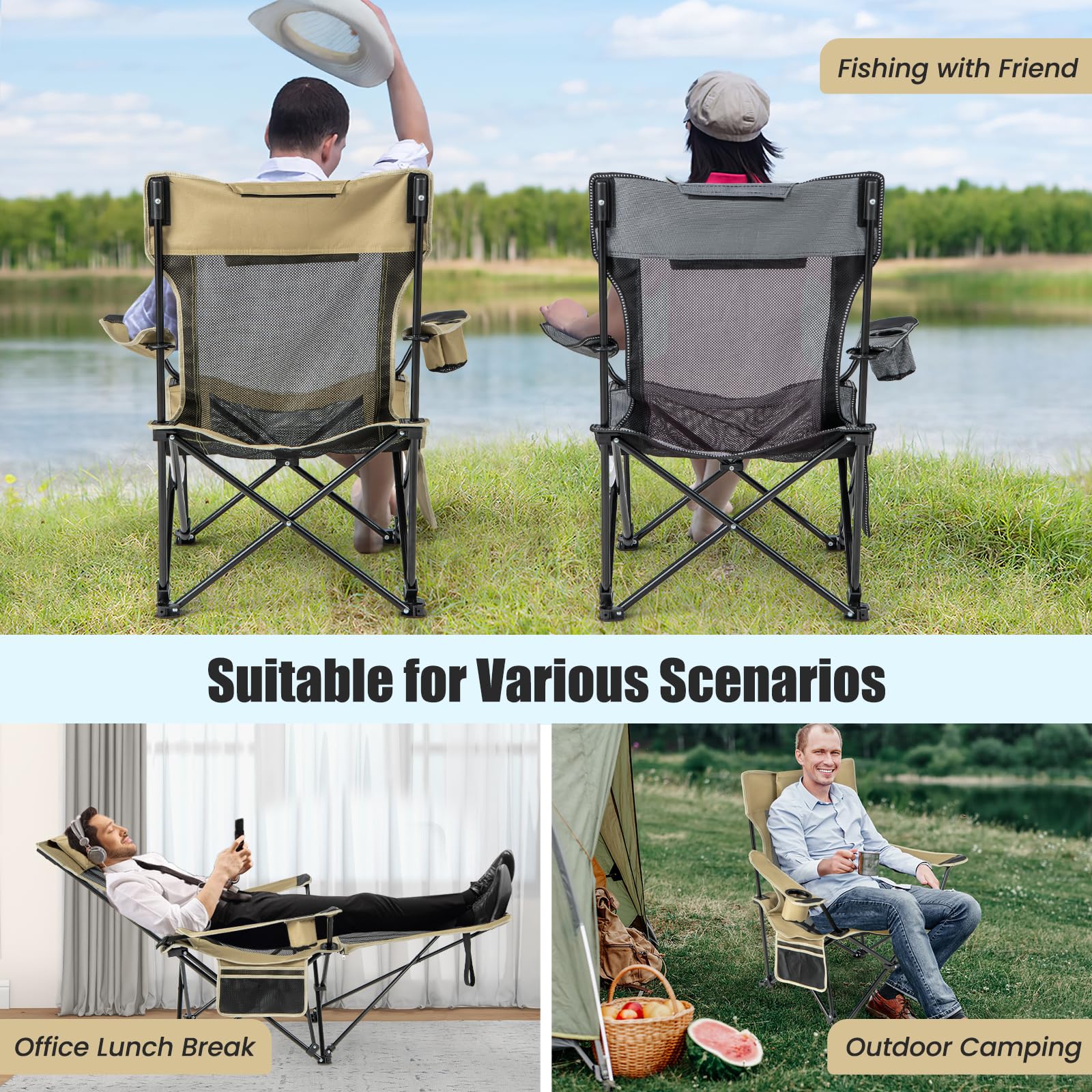 Goplus Reclining Camping Chair with Foot Rest, Folding Lounge Chair for Adults, w/Adjustable Backrest - Image 8