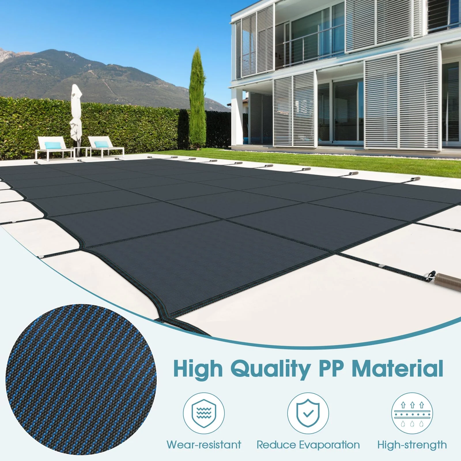 Goplus Safety Pool Cover, Fits 40FTx20FT Inground Swimming Pools, Rectangle Winter Leaf Pool Cover - Image 6