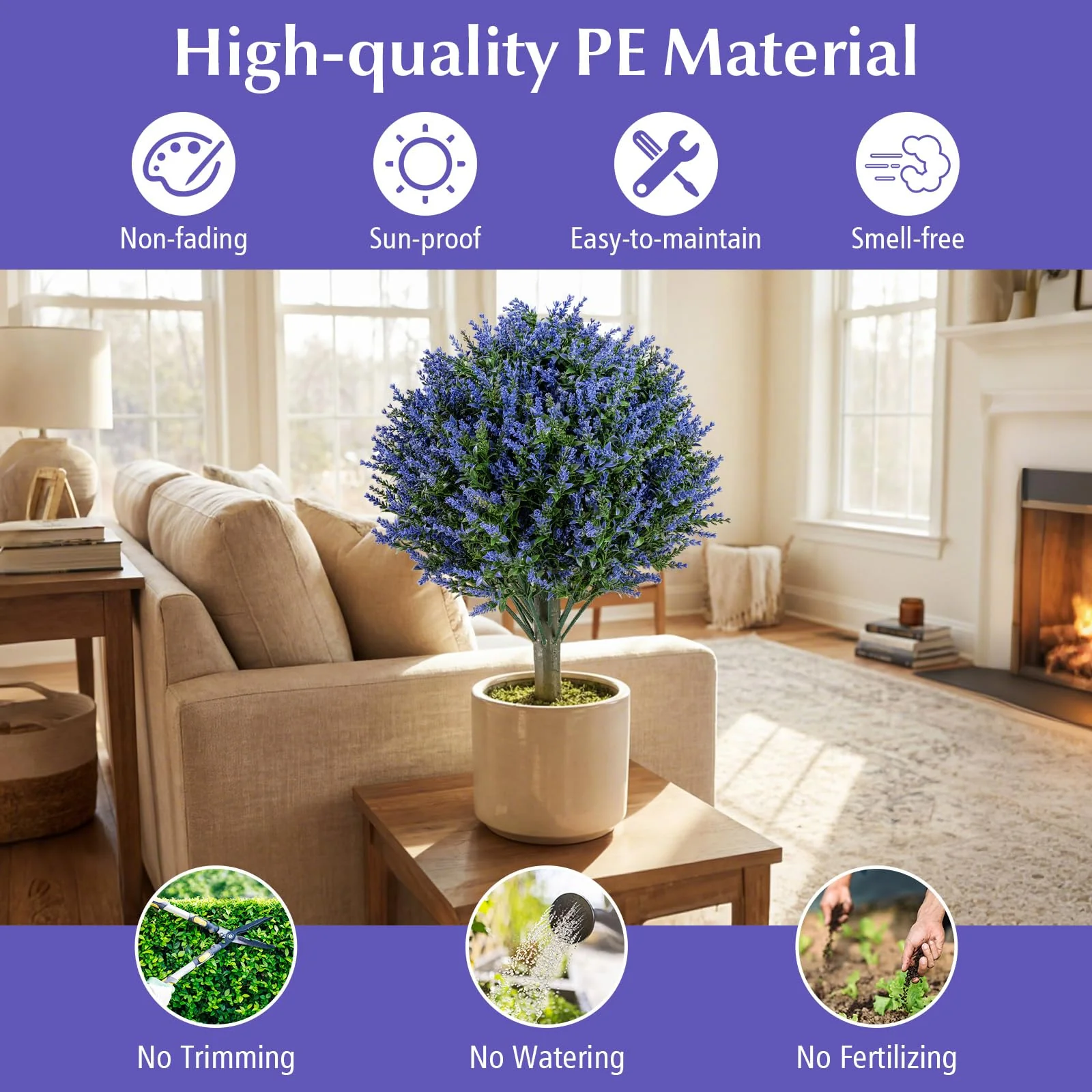 Goplus Set of 2 Artificial Lavender Topiary Ball Trees | Sun-Proof Indoor Outdoor Fake Evergreen Plants - Image 3