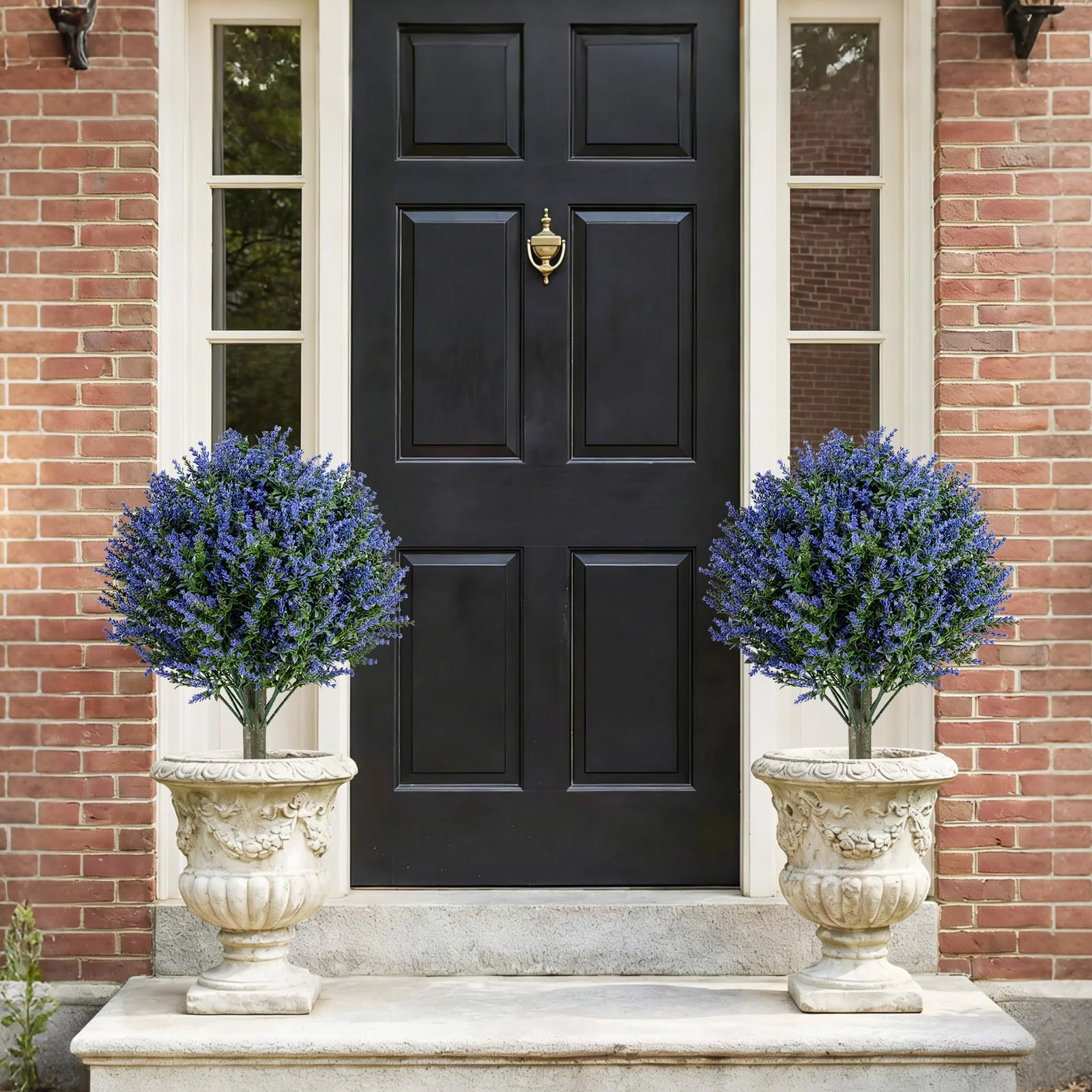 Goplus Set of 2 Artificial Lavender Topiary Ball Trees | Sun-Proof Indoor Outdoor Fake Evergreen Plants - Image 6