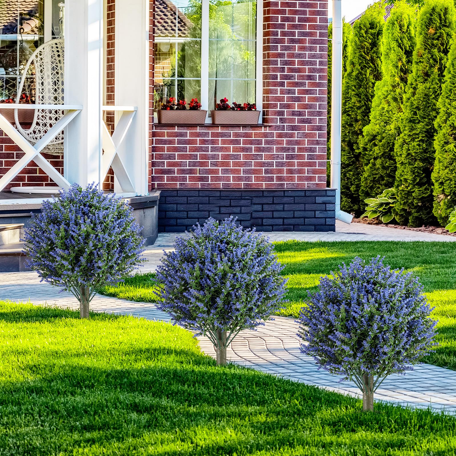 Goplus Set of 2 Artificial Lavender Topiary Ball Trees | Sun-Proof Indoor Outdoor Fake Evergreen Plants - Image 9