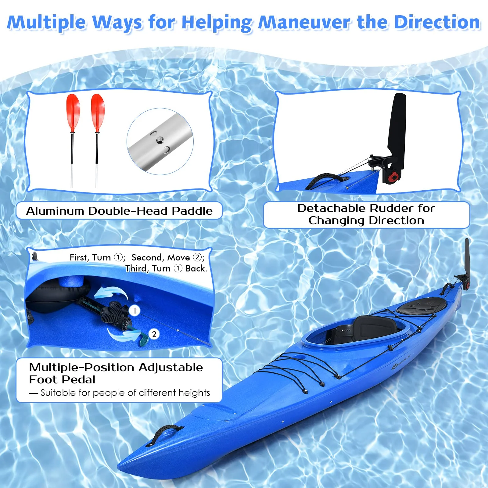 Goplus Single 12 FT Sit-in Kayak, Touring Fishing Keel Kayaks W/ Aluminum Paddle - Image 4