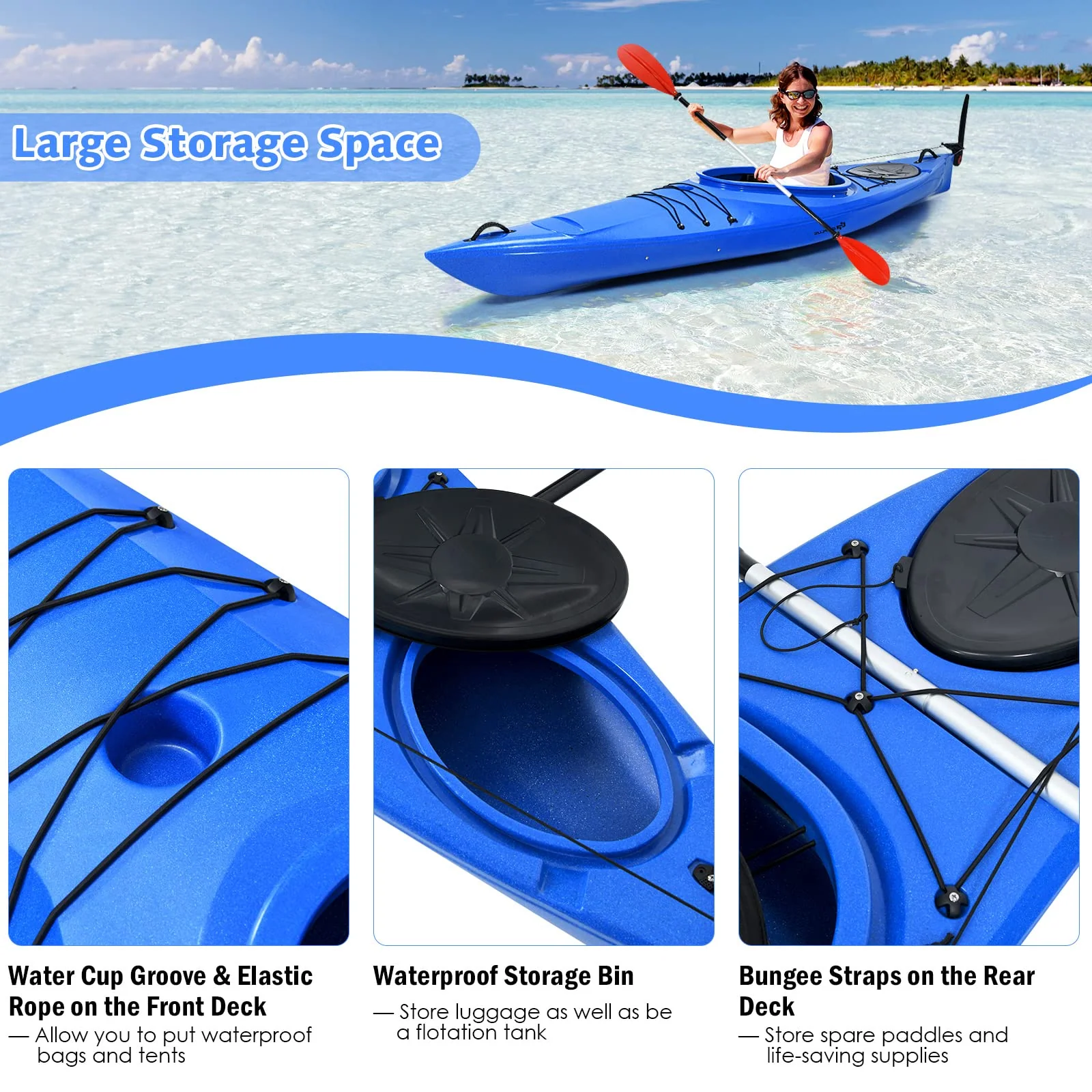 Goplus Single 12 FT Sit-in Kayak, Touring Fishing Keel Kayaks W/ Aluminum Paddle - Image 5