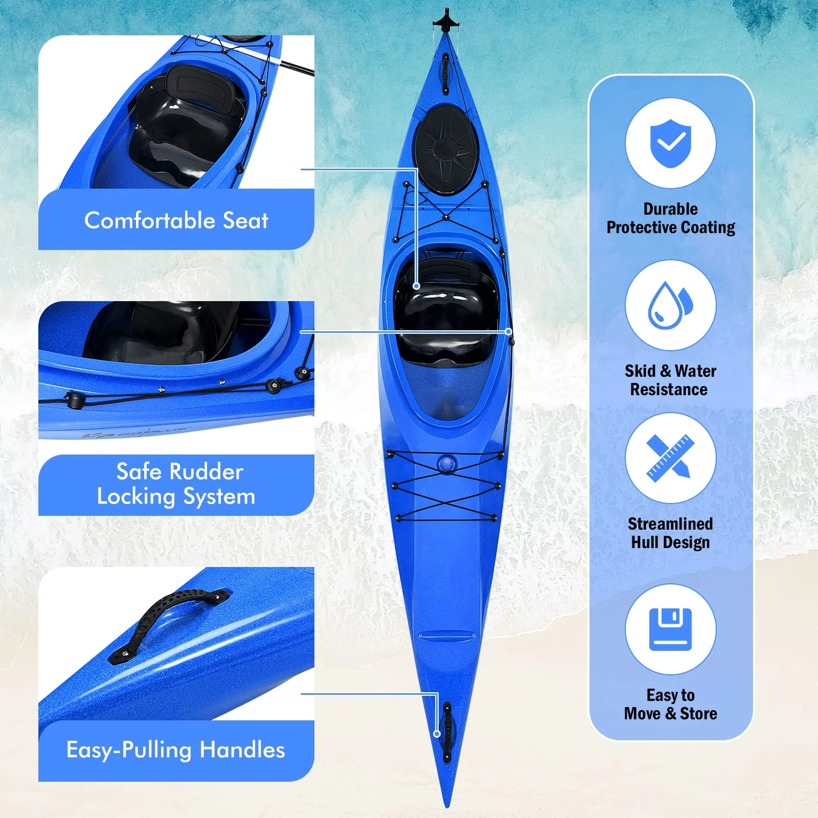 Goplus Single 12 FT Sit-in Kayak, Touring Fishing Keel Kayaks W/ Aluminum Paddle - Image 6