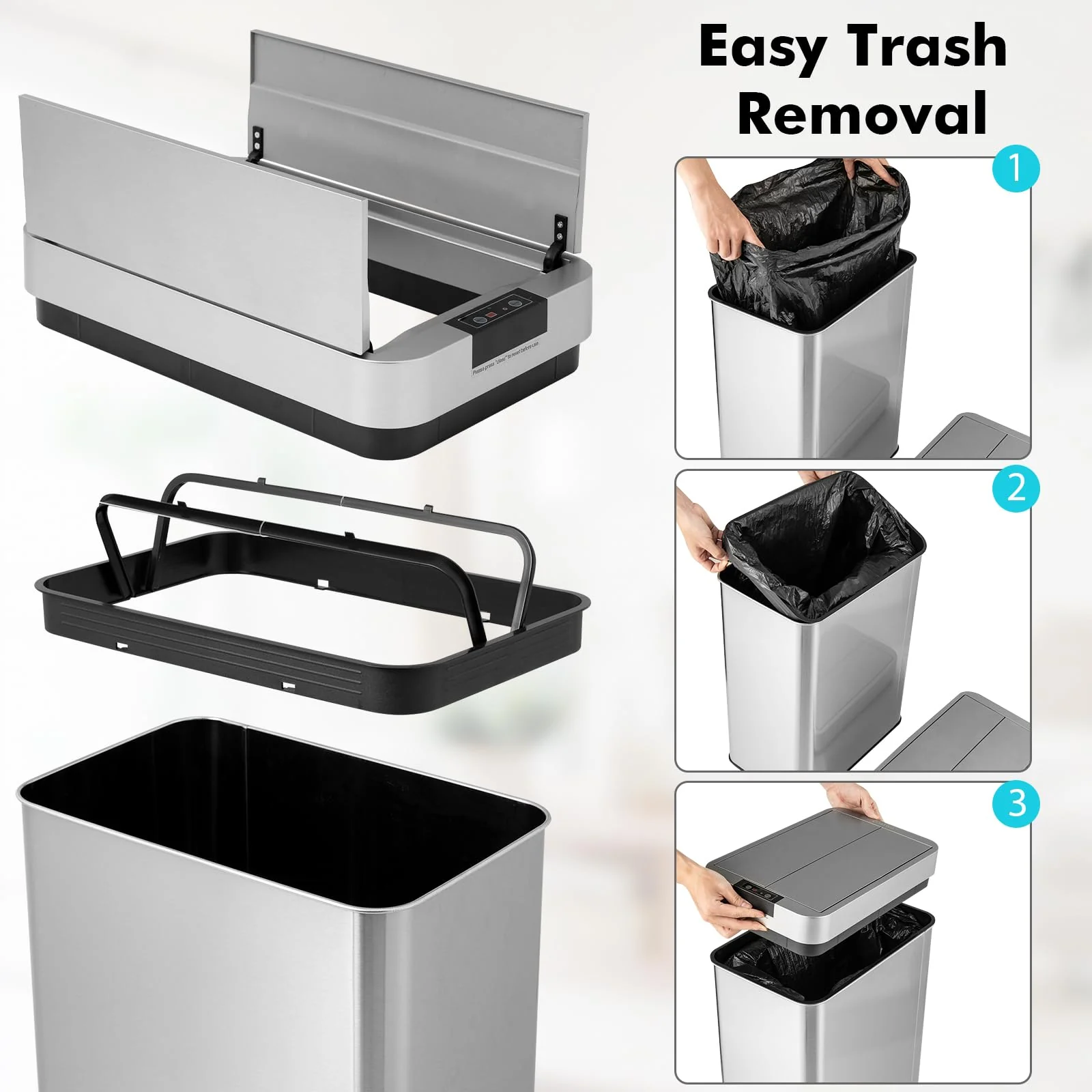 Goplus Slim Kitchen Trash Can, 13.2 Gallon Motion Sensor Garbage Bin with Wing Lids, Anti-Fingerprint Touchless Waste Bin - Image 6