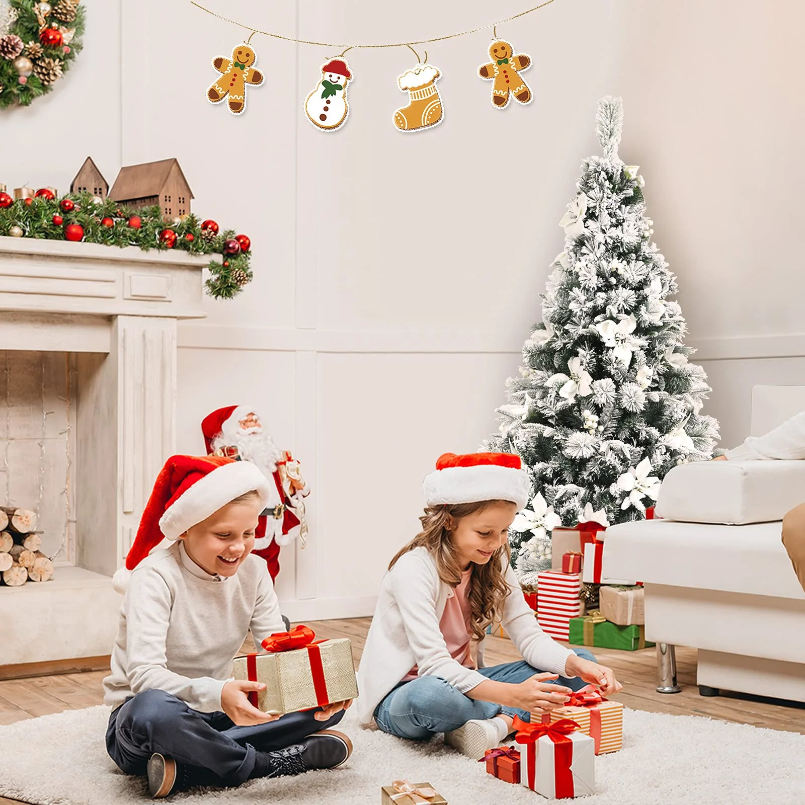 Goplus Snow Flocked Artificial Christmas Tree, Hinged Xmas Tree w/ Folding Metal Stand, Office, Party, Wedding - Image 2