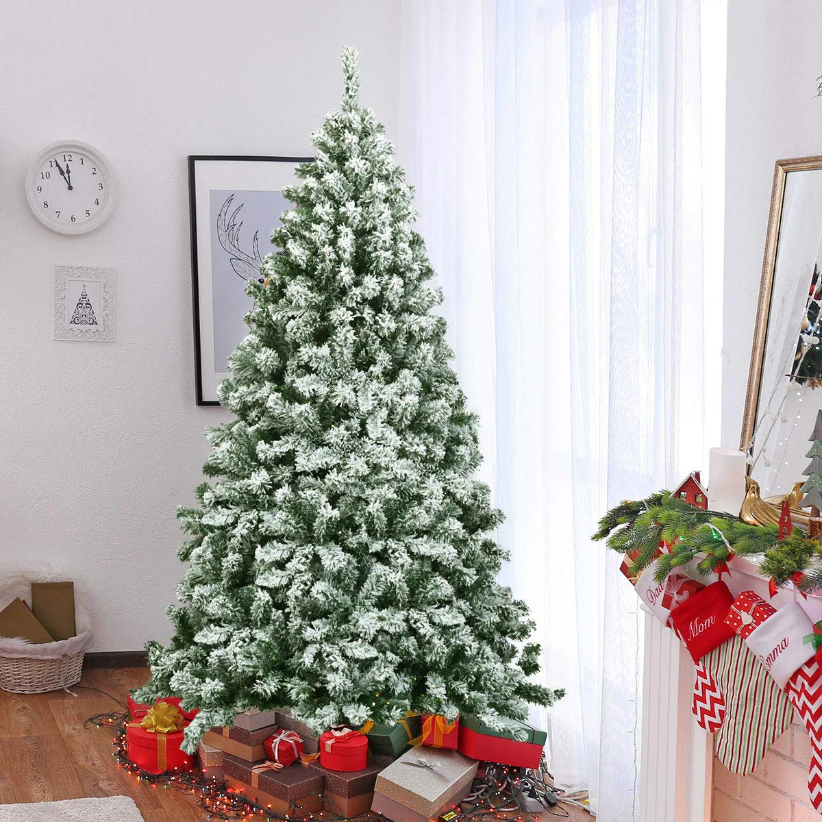 Goplus Snow Flocked Christmas Tree, Artificial Hinged Pine Tree - Image 2