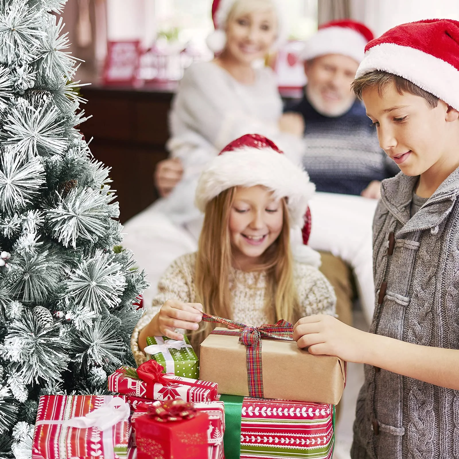 Goplus Snow Flocked Christmas Tree, Artificial Hinged Xmas Pine Tree,Pine Cone & Red Berries - Image 8