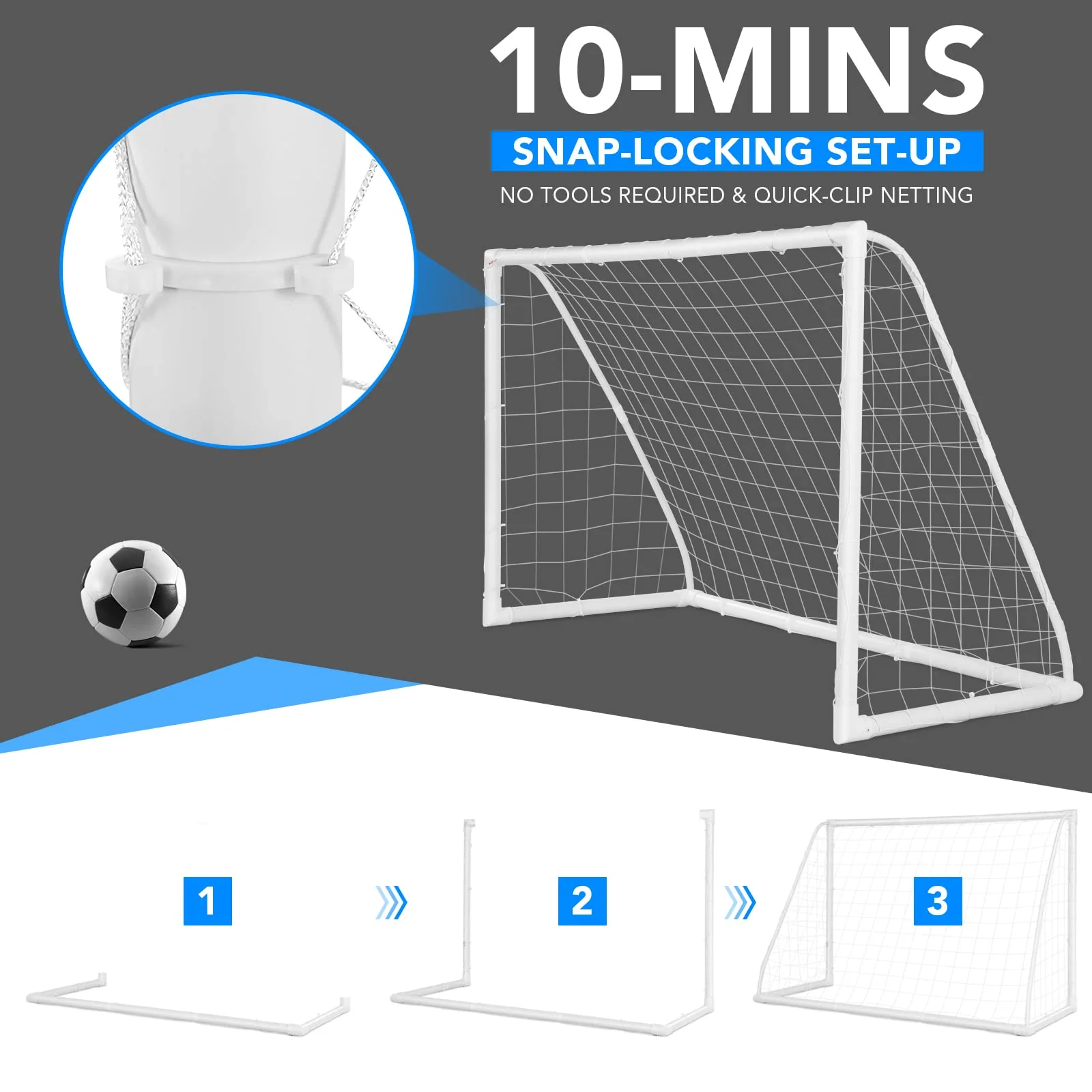 Goplus Soccer Goal, 6 FT x 4 FT Soccer Net with Strong PVC Frame - Image 4