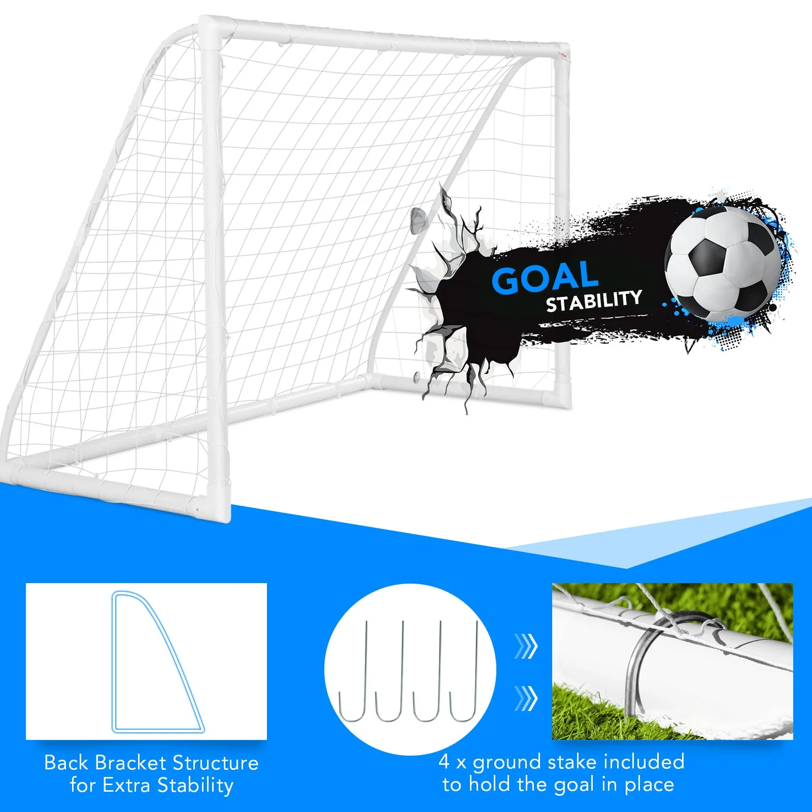 Goplus Soccer Goal, 6 FT x 4 FT Soccer Net with Strong PVC Frame - Image 5