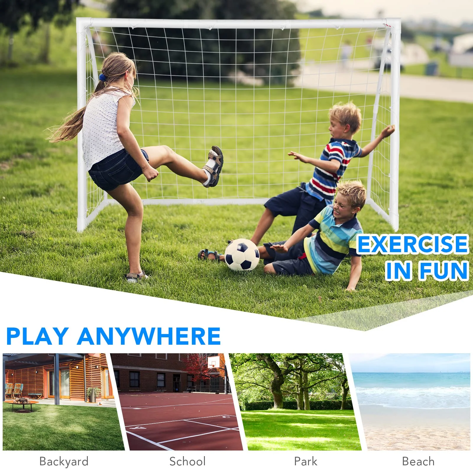 Goplus Soccer Goal, 6 FT x 4 FT Soccer Net with Strong PVC Frame - Image 8
