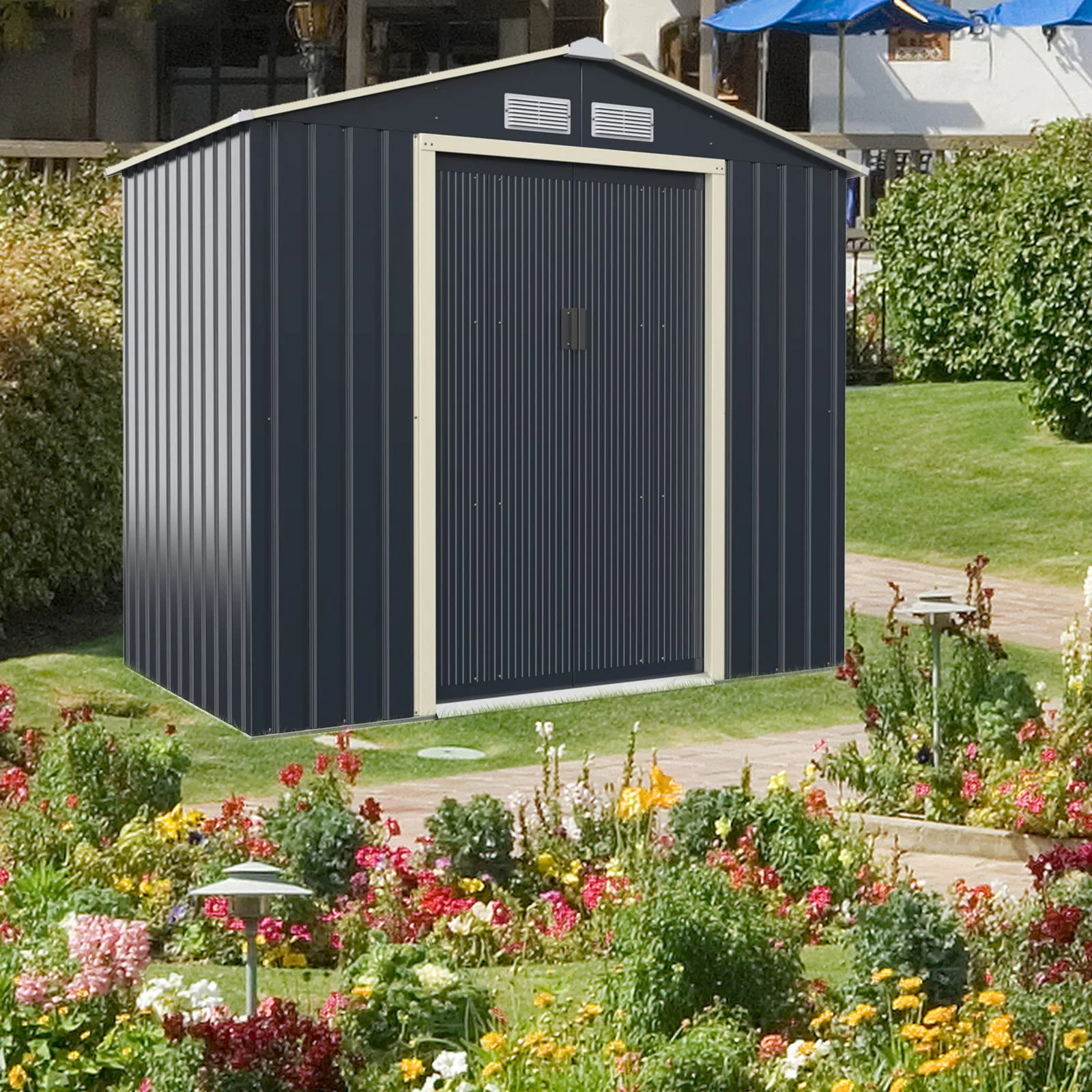 Goplus Storage Shed, Metal Outdoor Building Organizer - Image 16