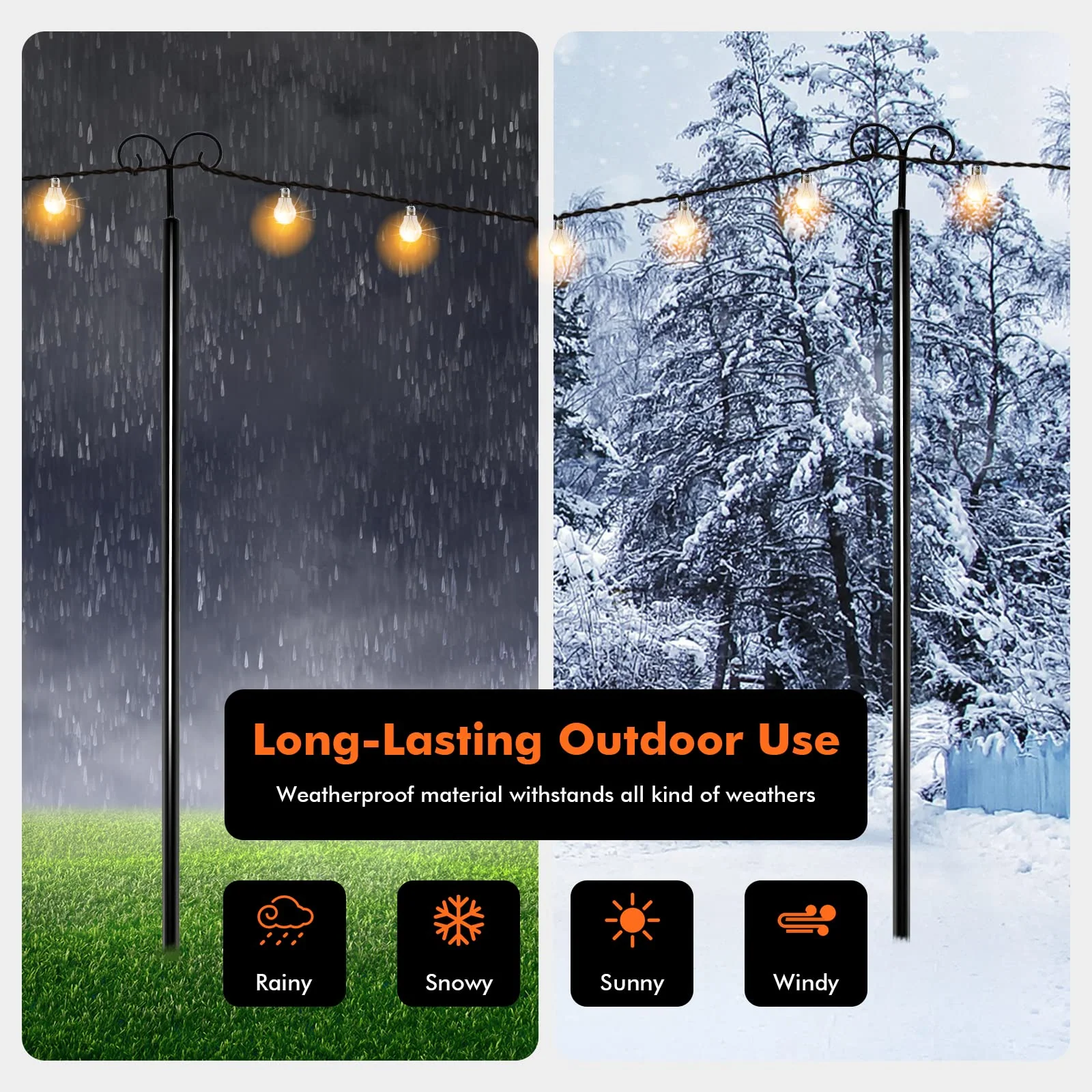 Goplus String Light Pole for Outside, 2 Pack 8ft / 10 ft Outdoor Metal Poles with Hooks for Hanging String Lights - Image 3