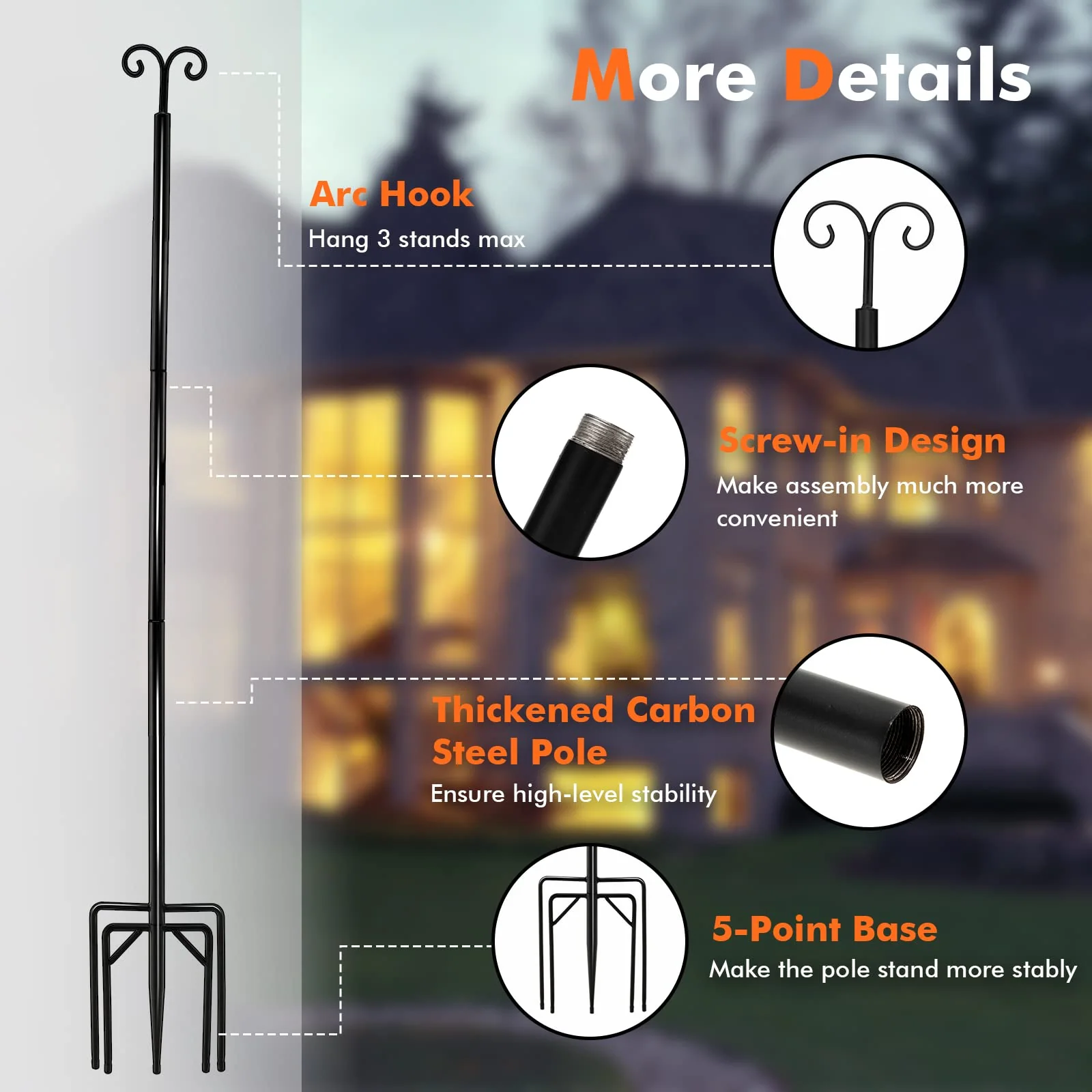 Goplus String Light Pole for Outside, 2 Pack 8ft / 10 ft Outdoor Metal Poles with Hooks for Hanging String Lights - Image 7